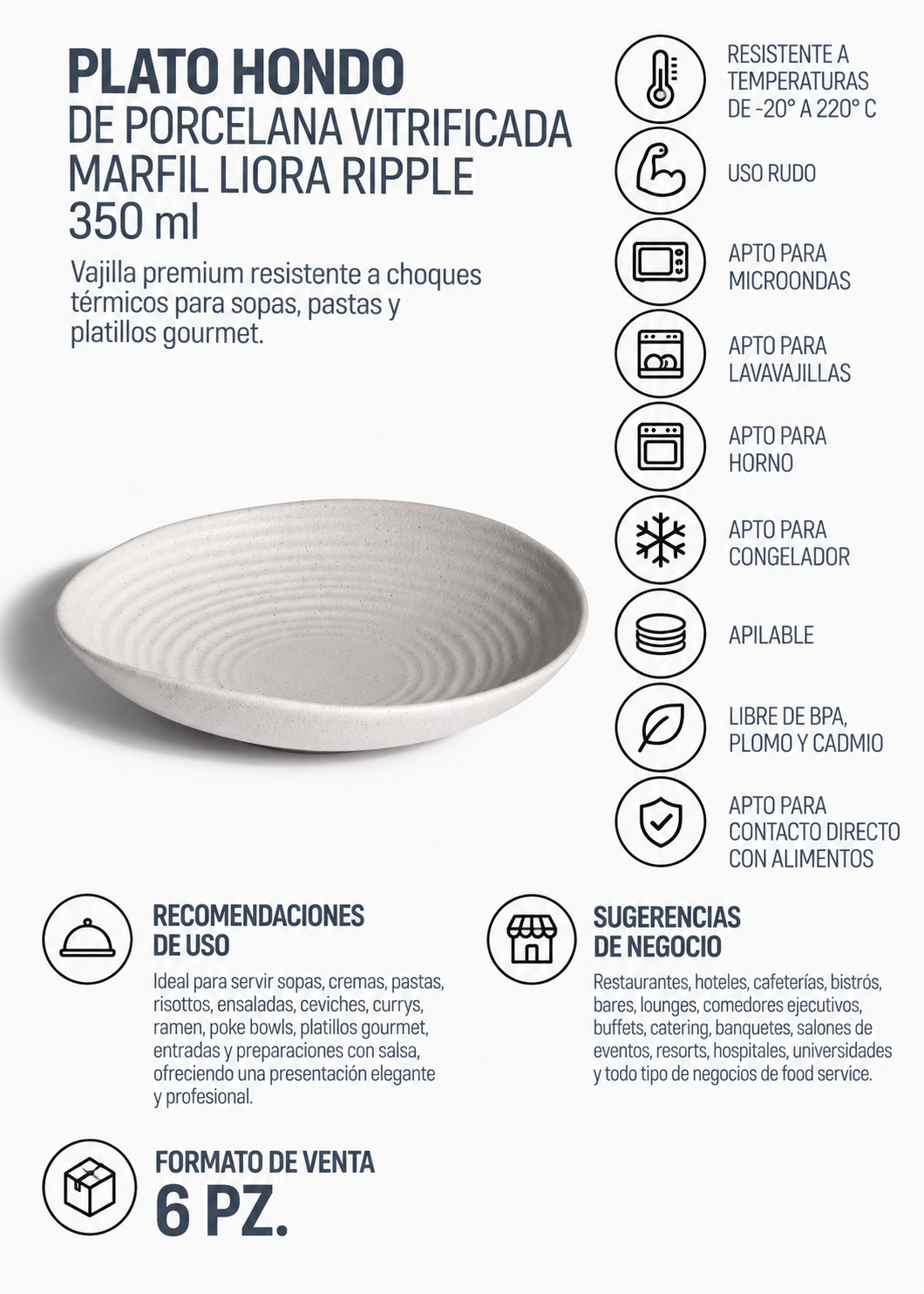 Plato sopero de porcelana vitrificada Liora Ripple