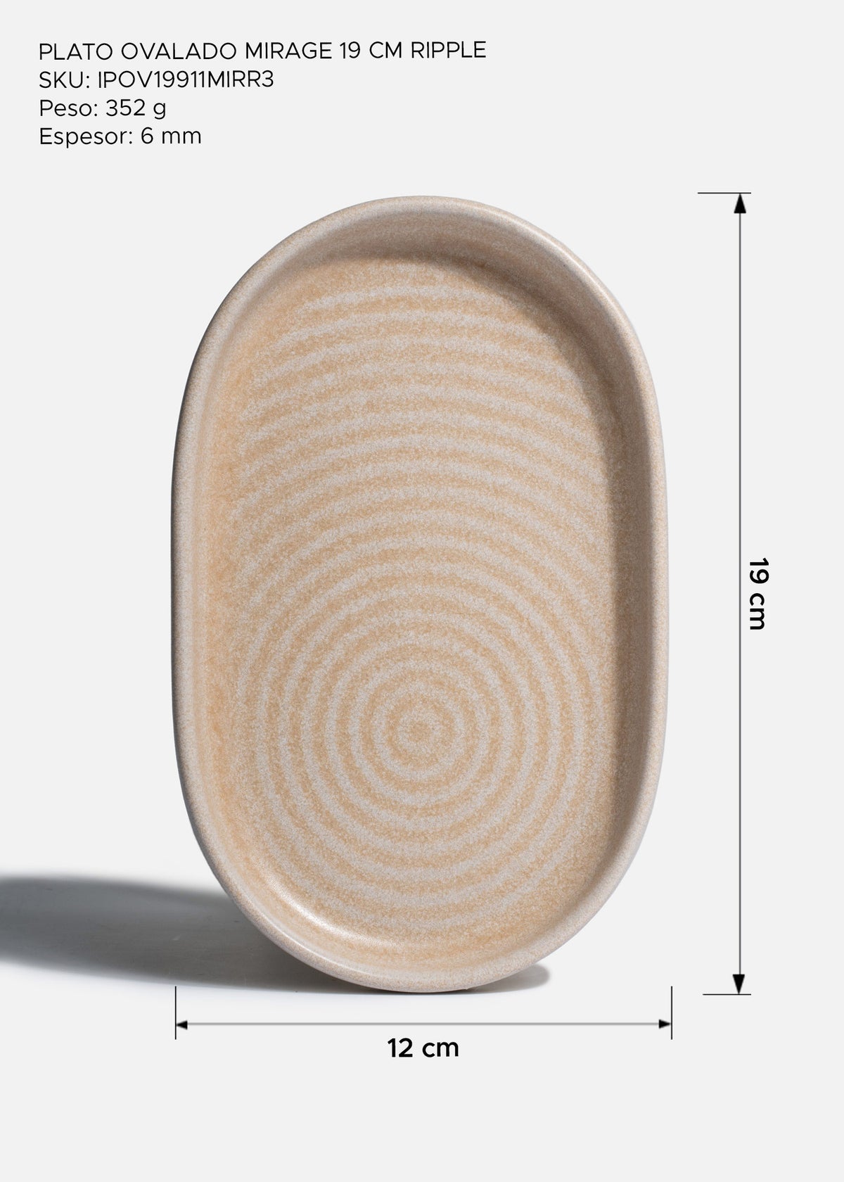 Plato ovalado de porcelana beige Mirage Ripple 19 x 12 cm