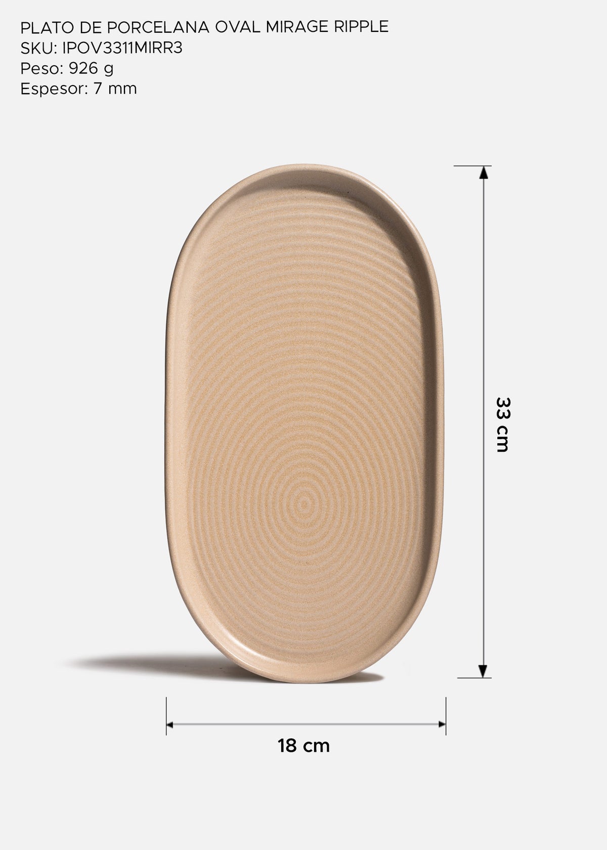 Plato ovalado de porcelana beige Mirage Ripple 33 x 18 cm
