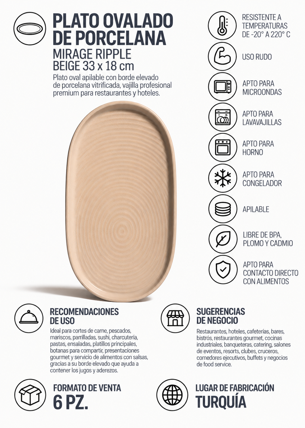 Platón ovalado de porcelana vitrificada Mirage Ripple