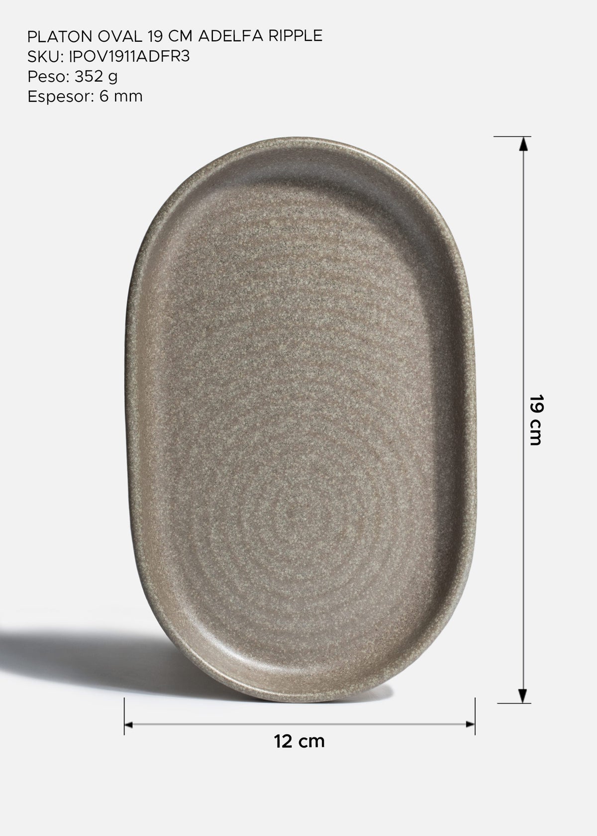 Plato ovalado de porcelana verde olivo Adelfa Ripple 19 x 12 cm