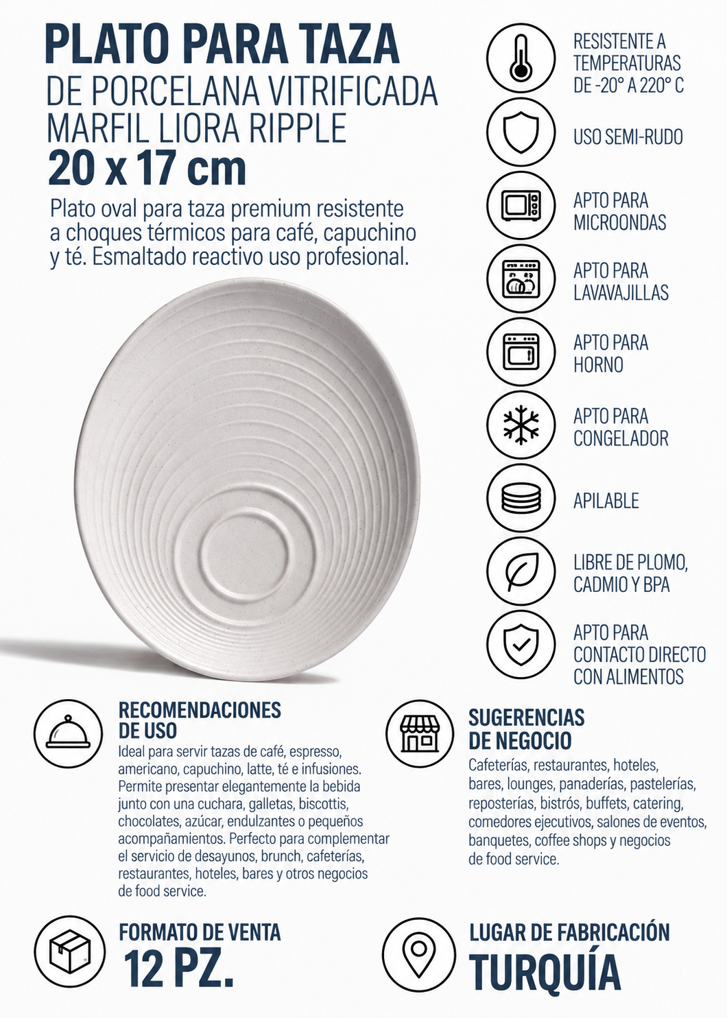 Platillo ovalado de porcelana vitrificada Liora Ripple