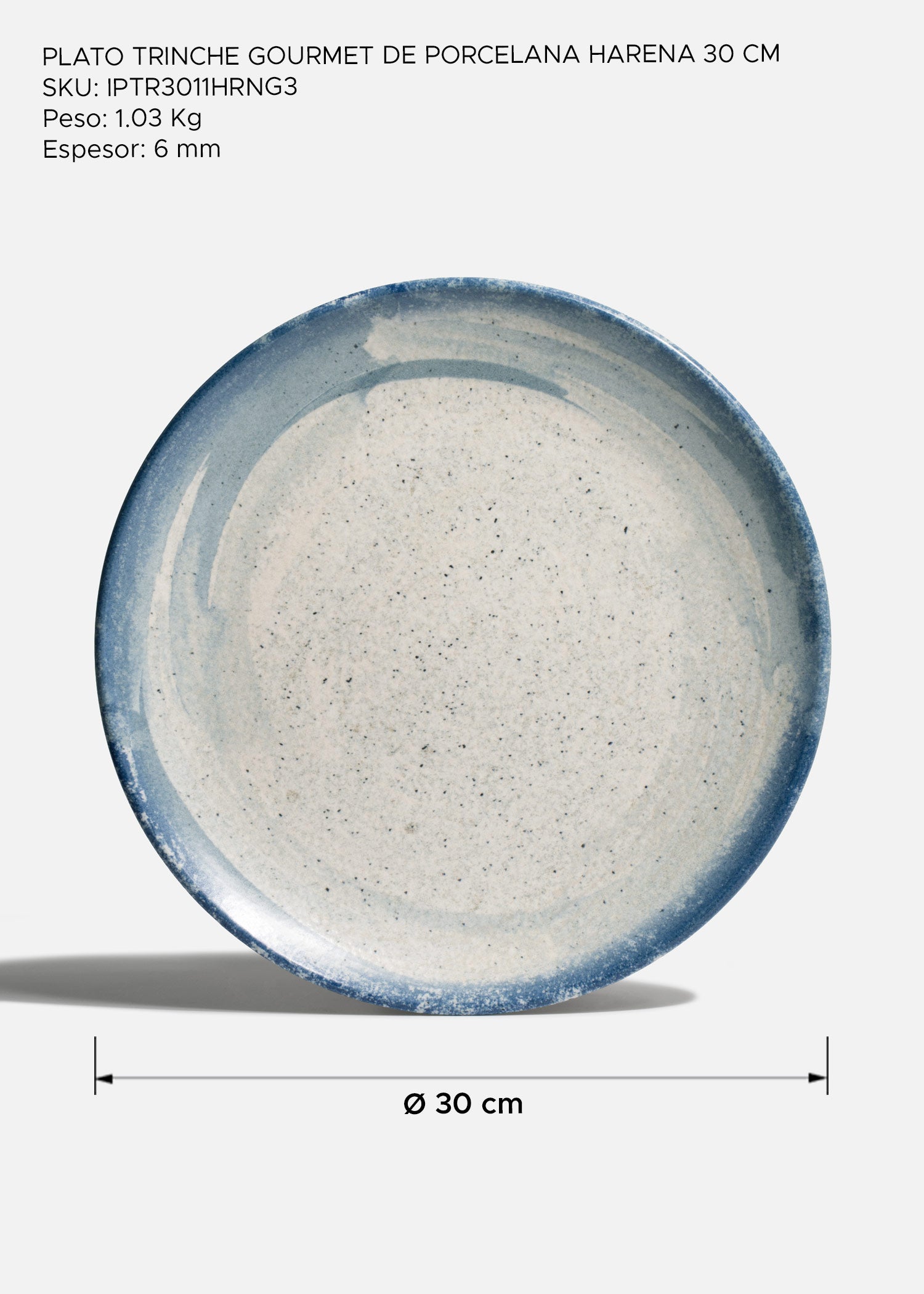 Plato Harena de porcelana premium con acabado moteado azul