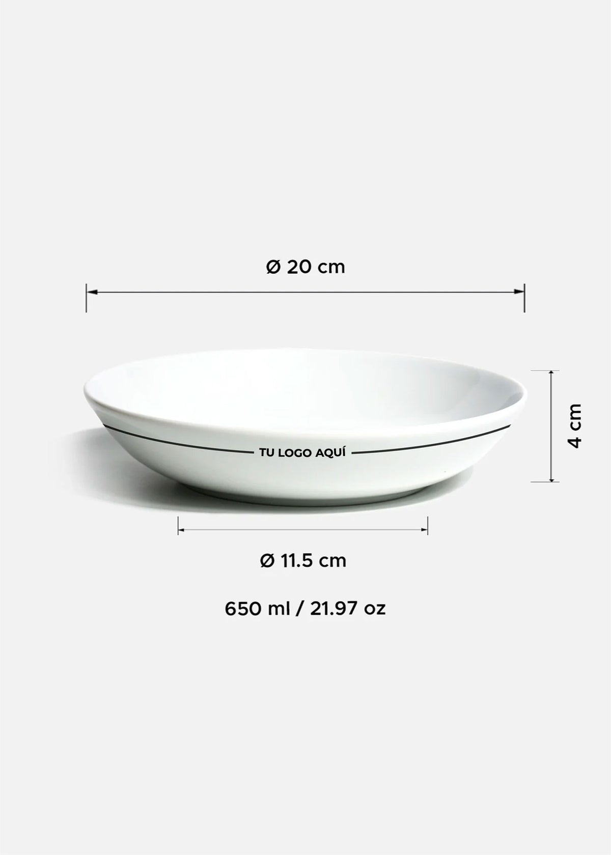 Plato sopero coupe de porcelana blanco personalizado logo doble Elegance 20 cm