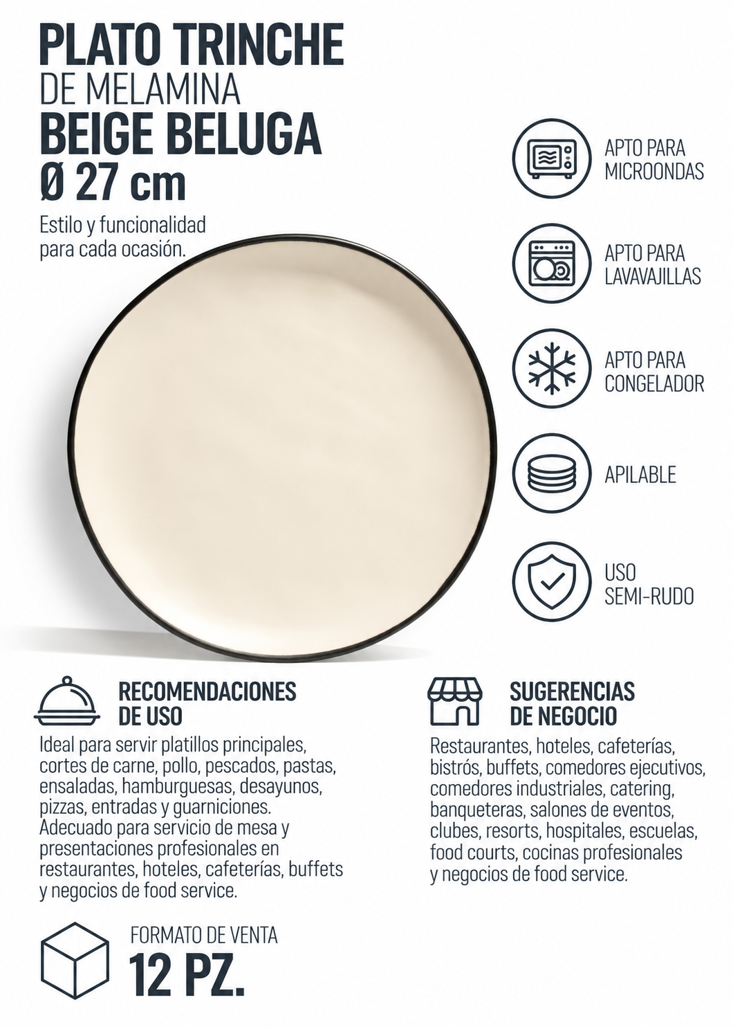 Plato trinche de melamina beige Beluga Ø 27 cm