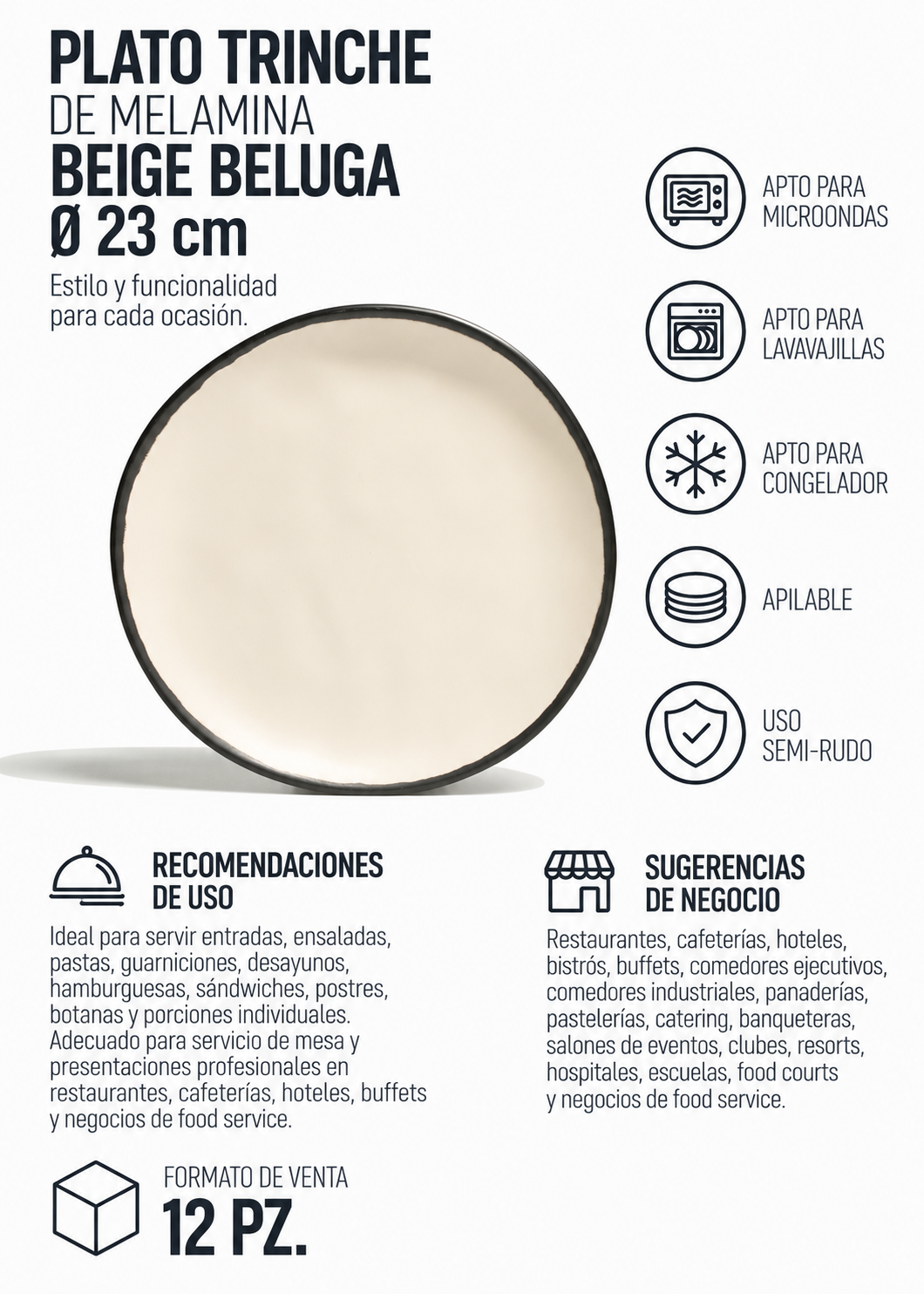 Plato trinche de melamina beige Beluga Ø 23 cm