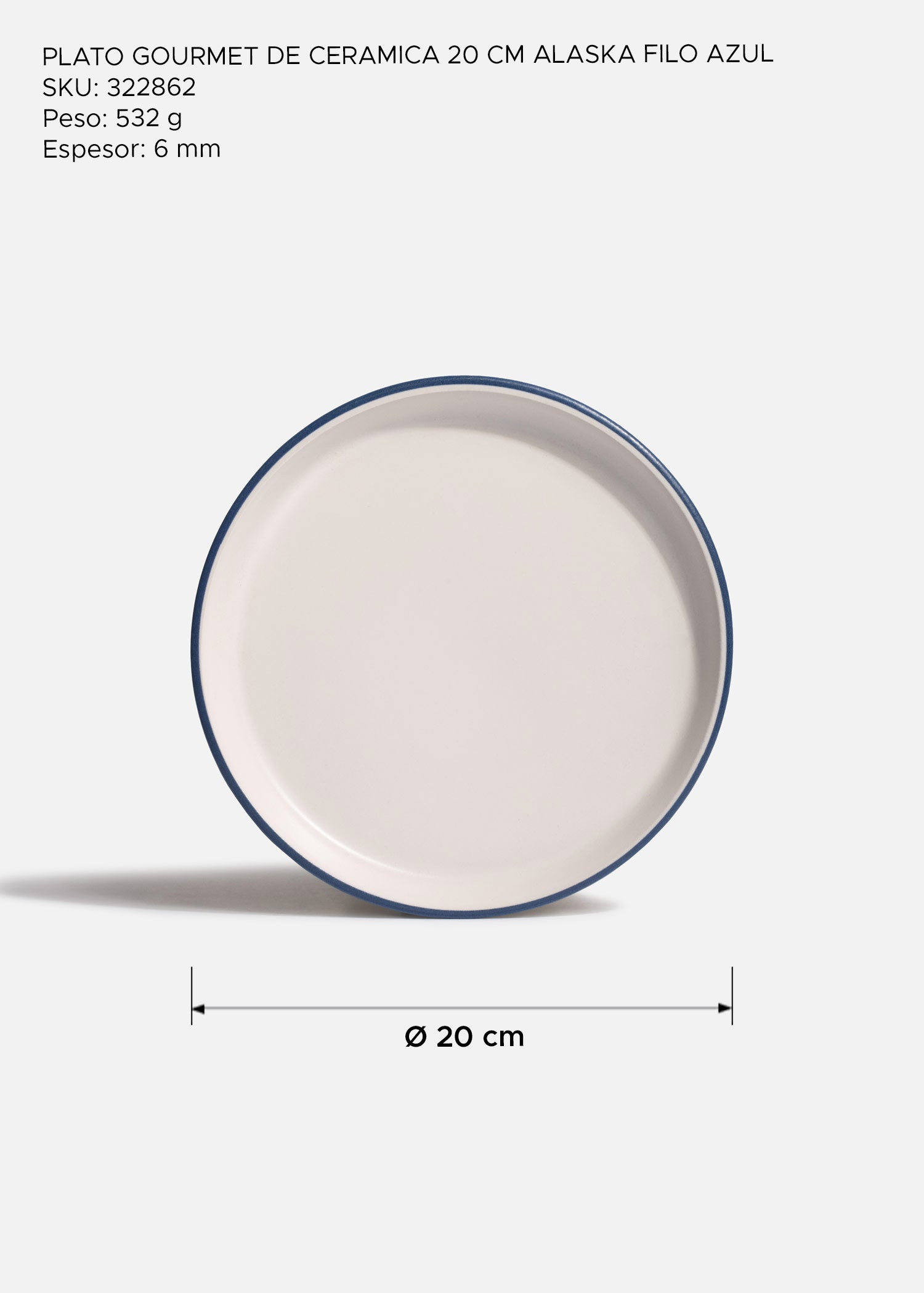 Plato de cerámica blanco con borde azul Alaska 20 cm