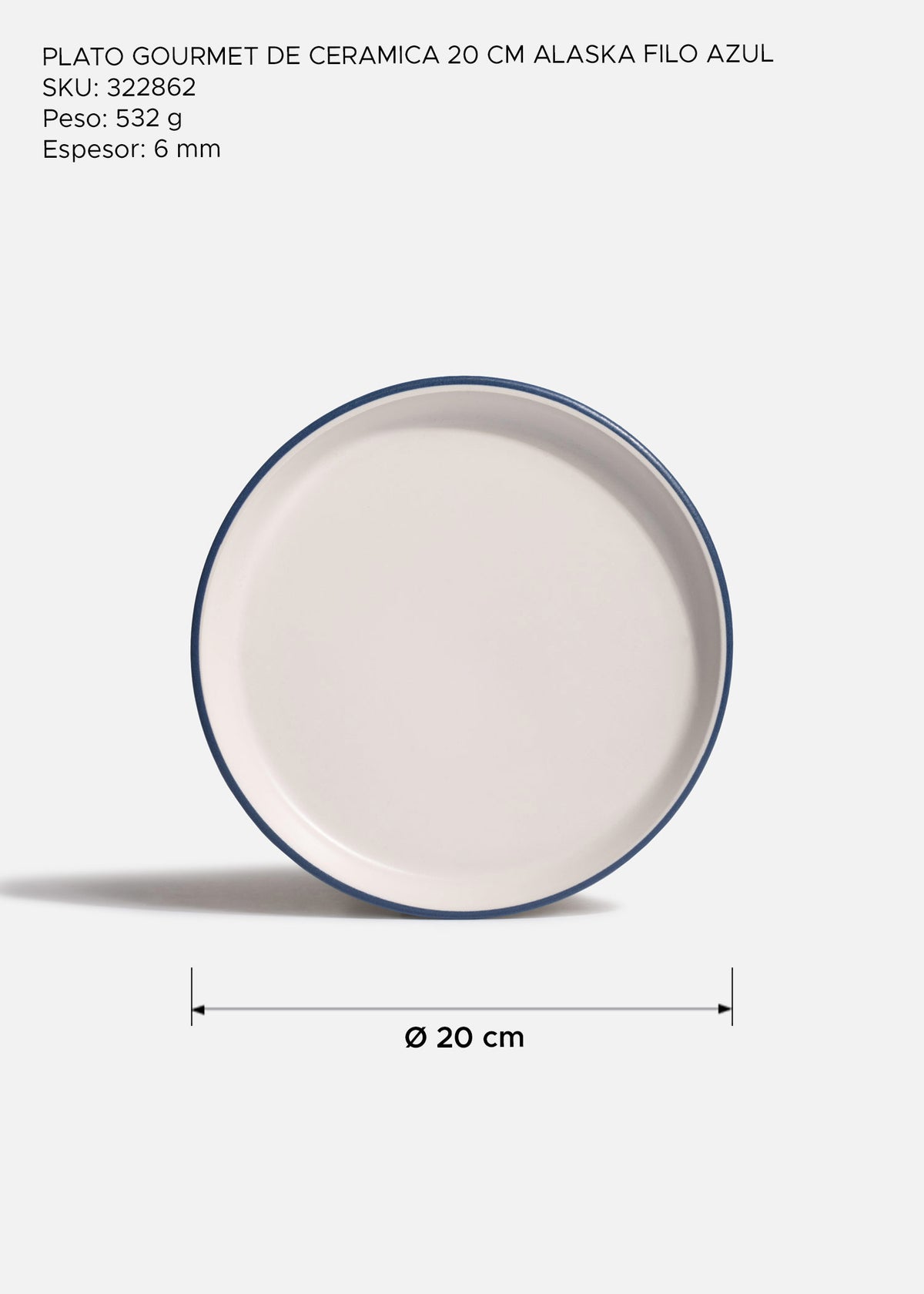 Plato de cerámica blanco con borde azul Alaska 20 cm
