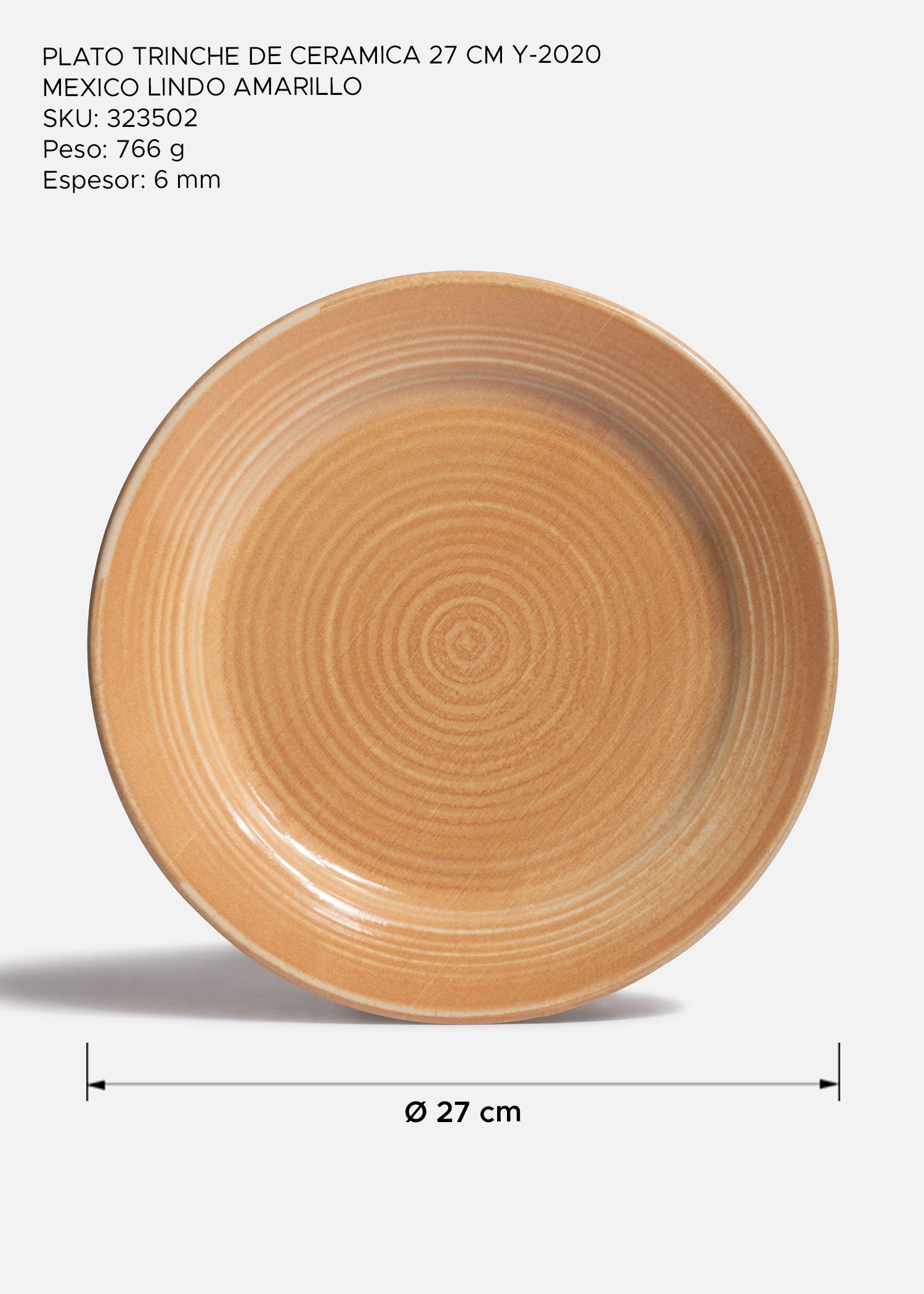 Plato México Lindo amarillo con diseño de círculos concéntricos