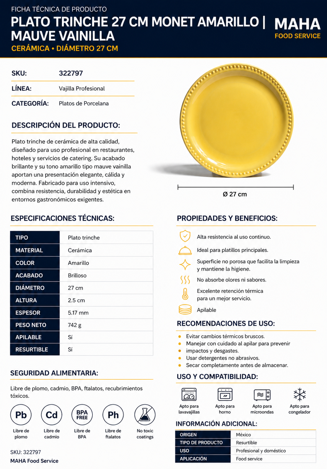 Plato Monet amarillo con ala ancha y borde decorativo