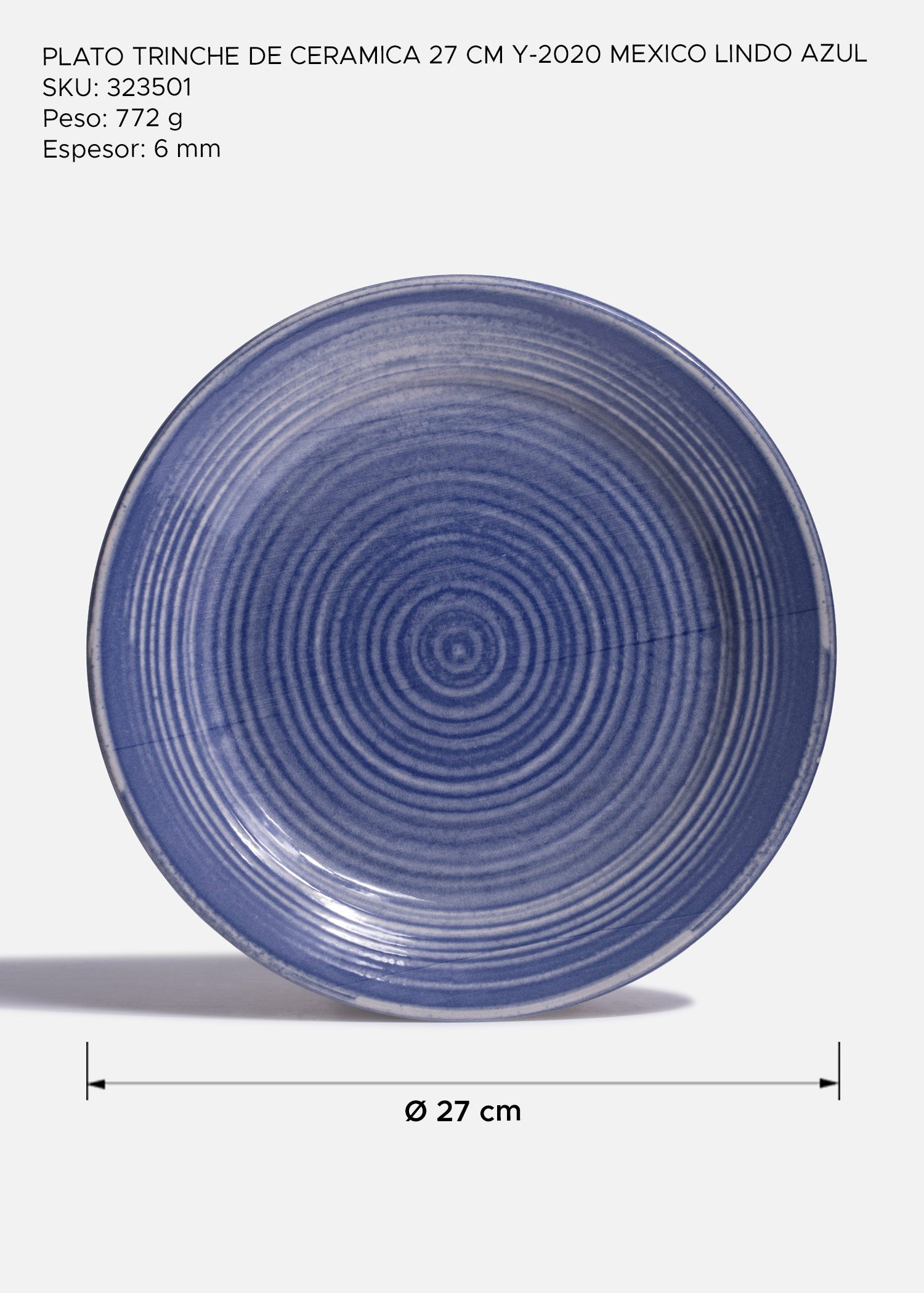 Plato México Lindo azul con diseño de círculos concéntricos