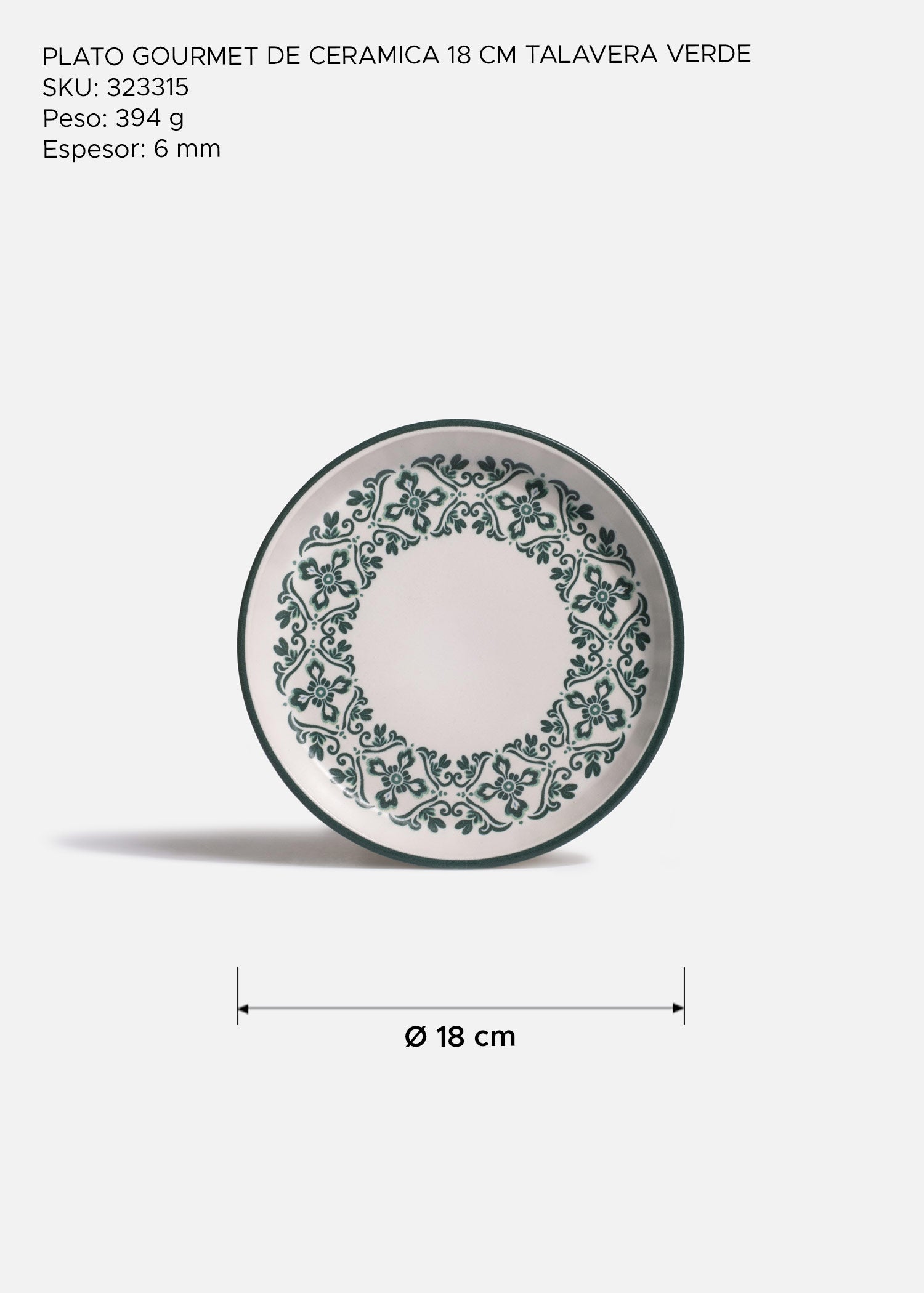 Plato de cerámica blanco con decoración floral verde
