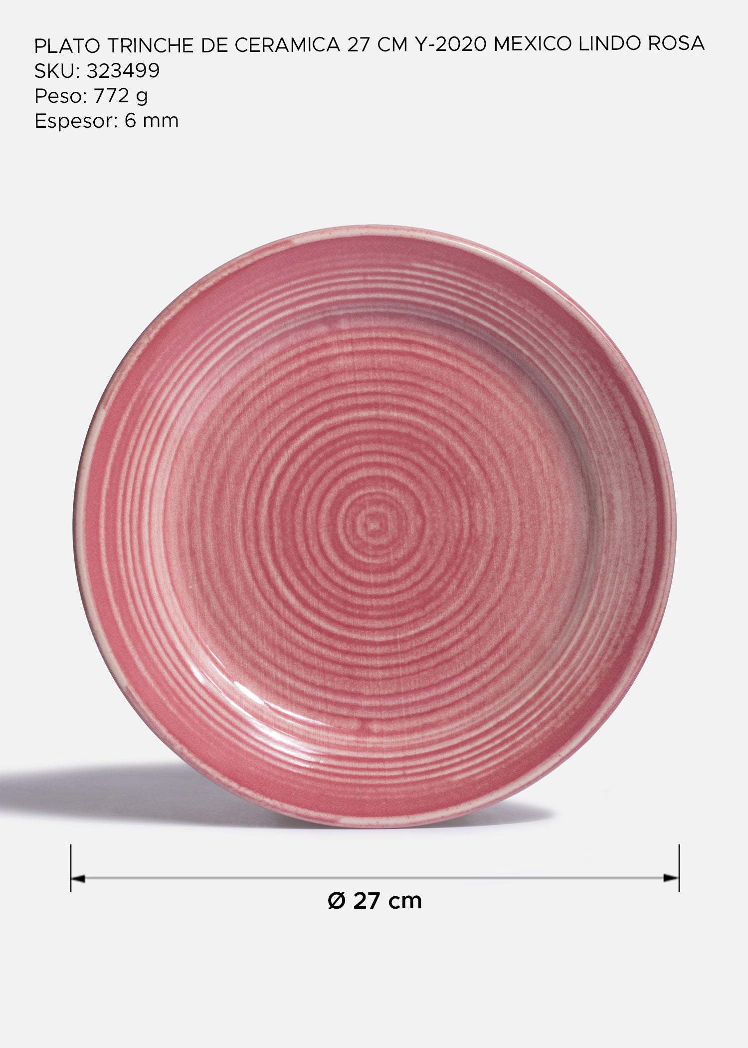 Plato México Lindo rosa con diseño de círculos concéntricos