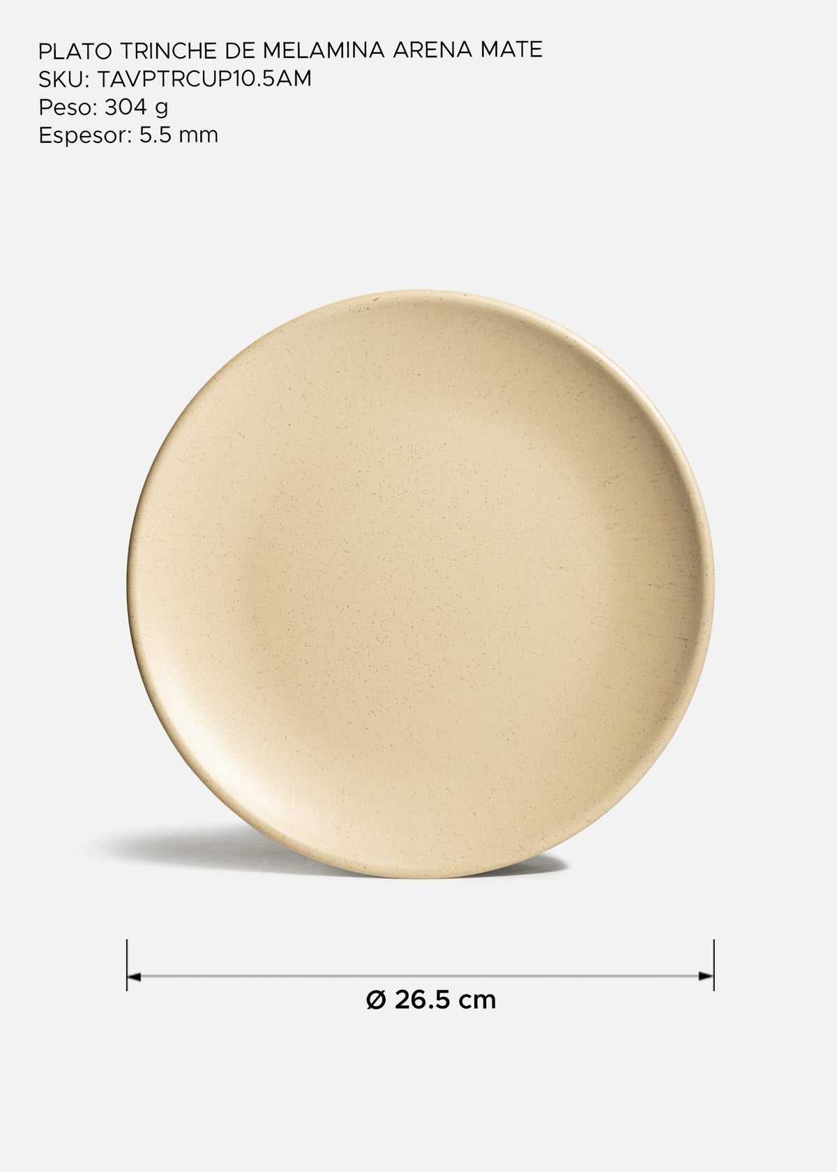 Plato trinche de melamina arena mate de 26.7 cm