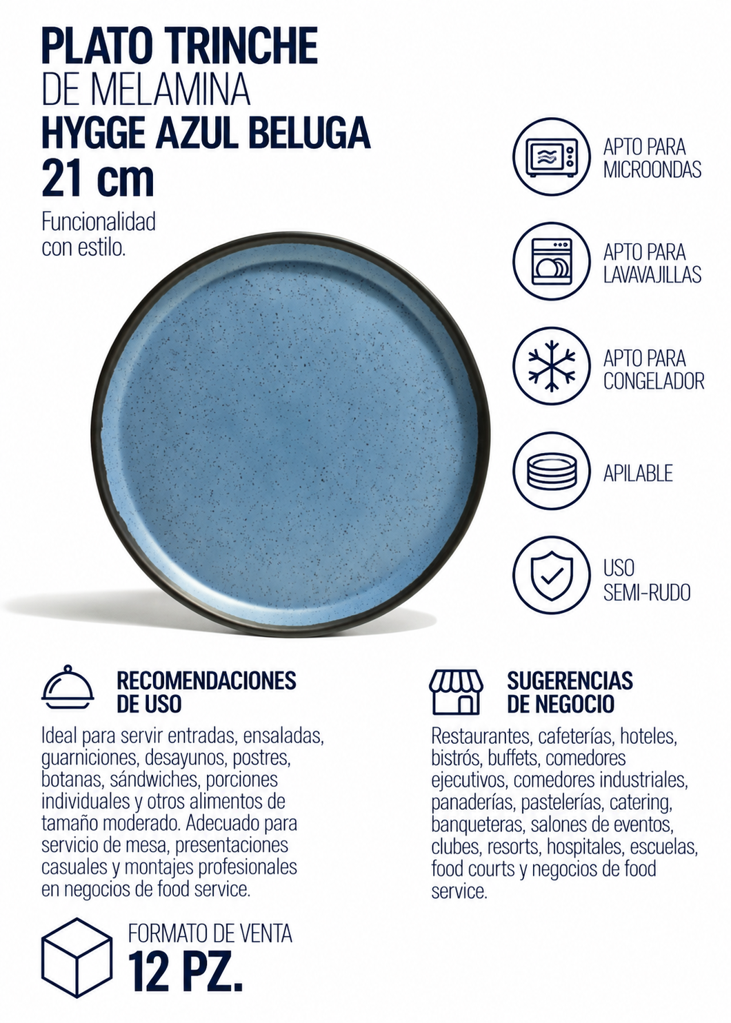 Plato trinche de melamina azul Beluga Hygge Ø 21 cm