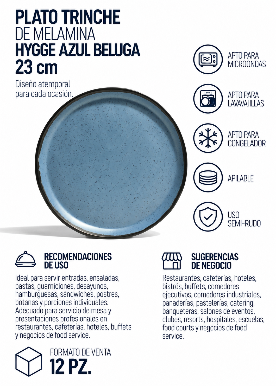 Plato trinche de melamina azul Beluga Hygge Ø 23 cm