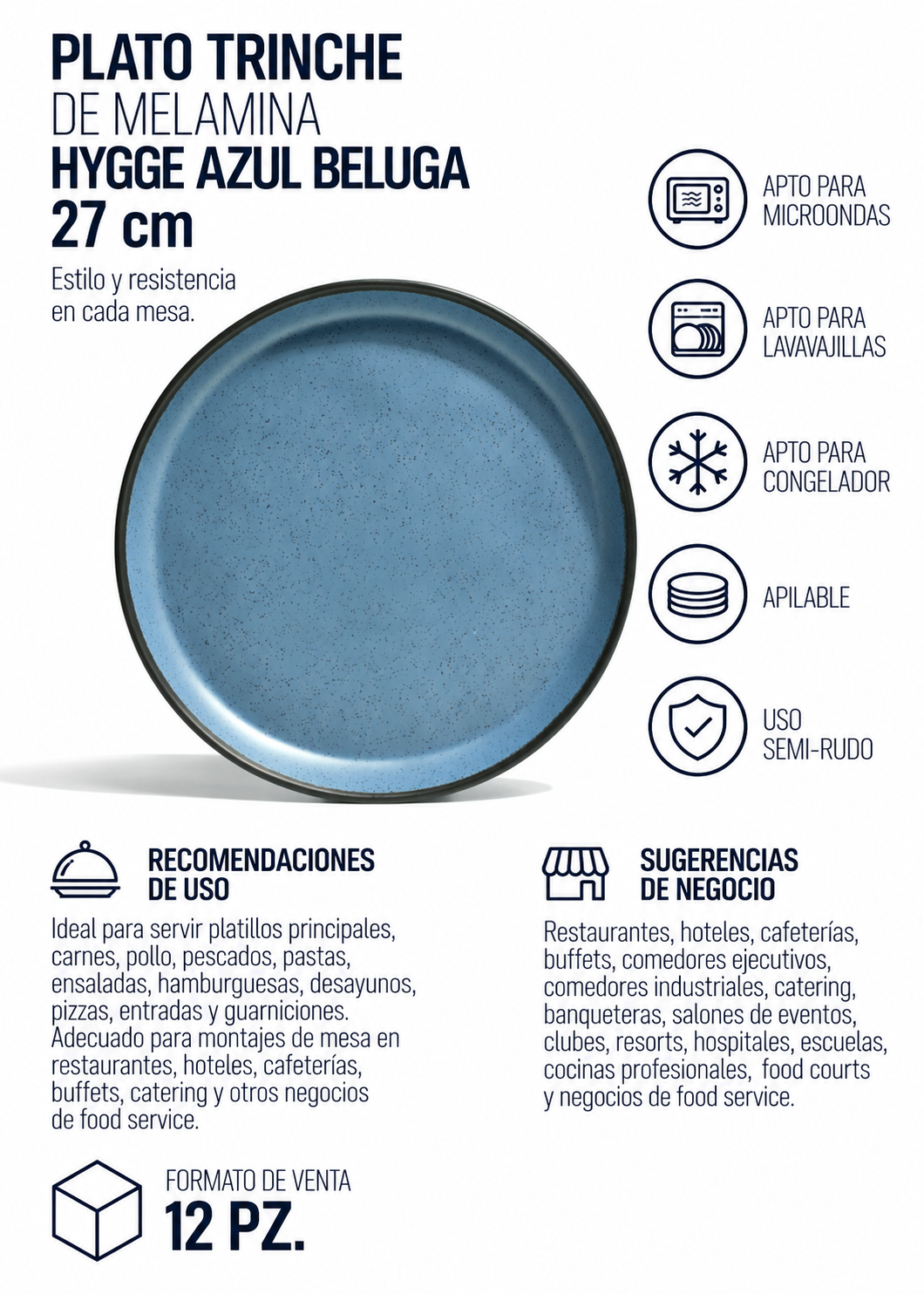 Plato trinche de melamina azul Beluga Hygge Ø 27 cm
