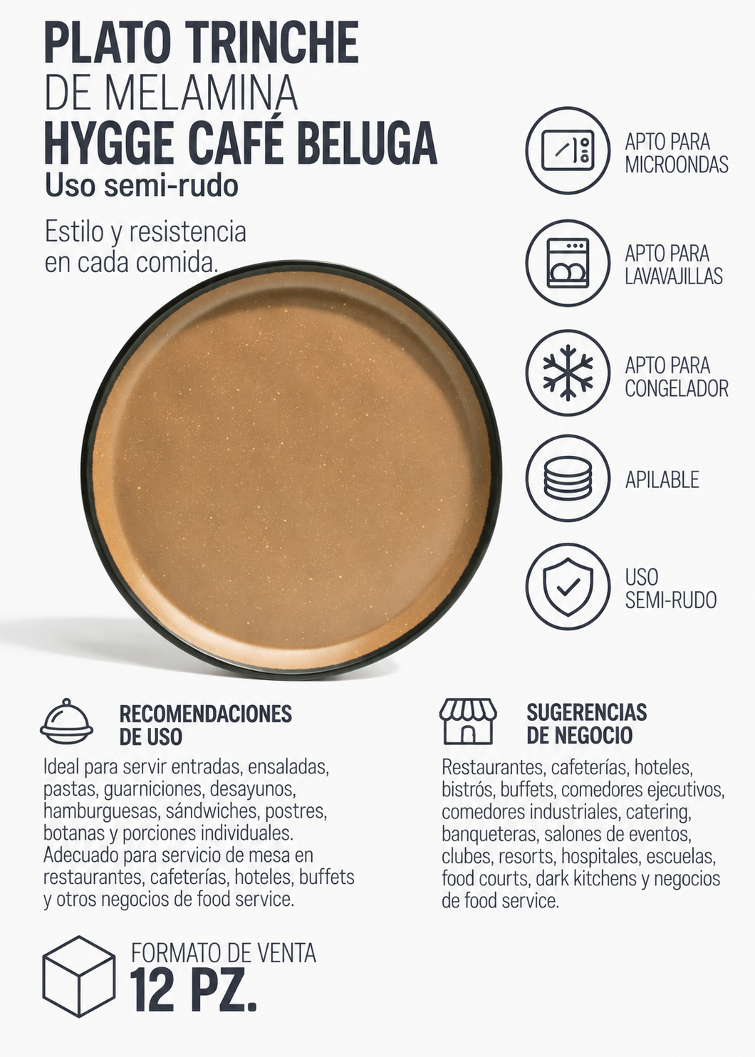 Plato trinche de melamina café Beluga Hygge Ø 23 cm