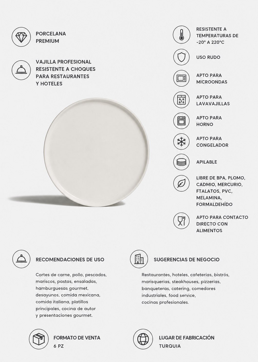 Vista frontal del plato trinche Hygge de 22 cm