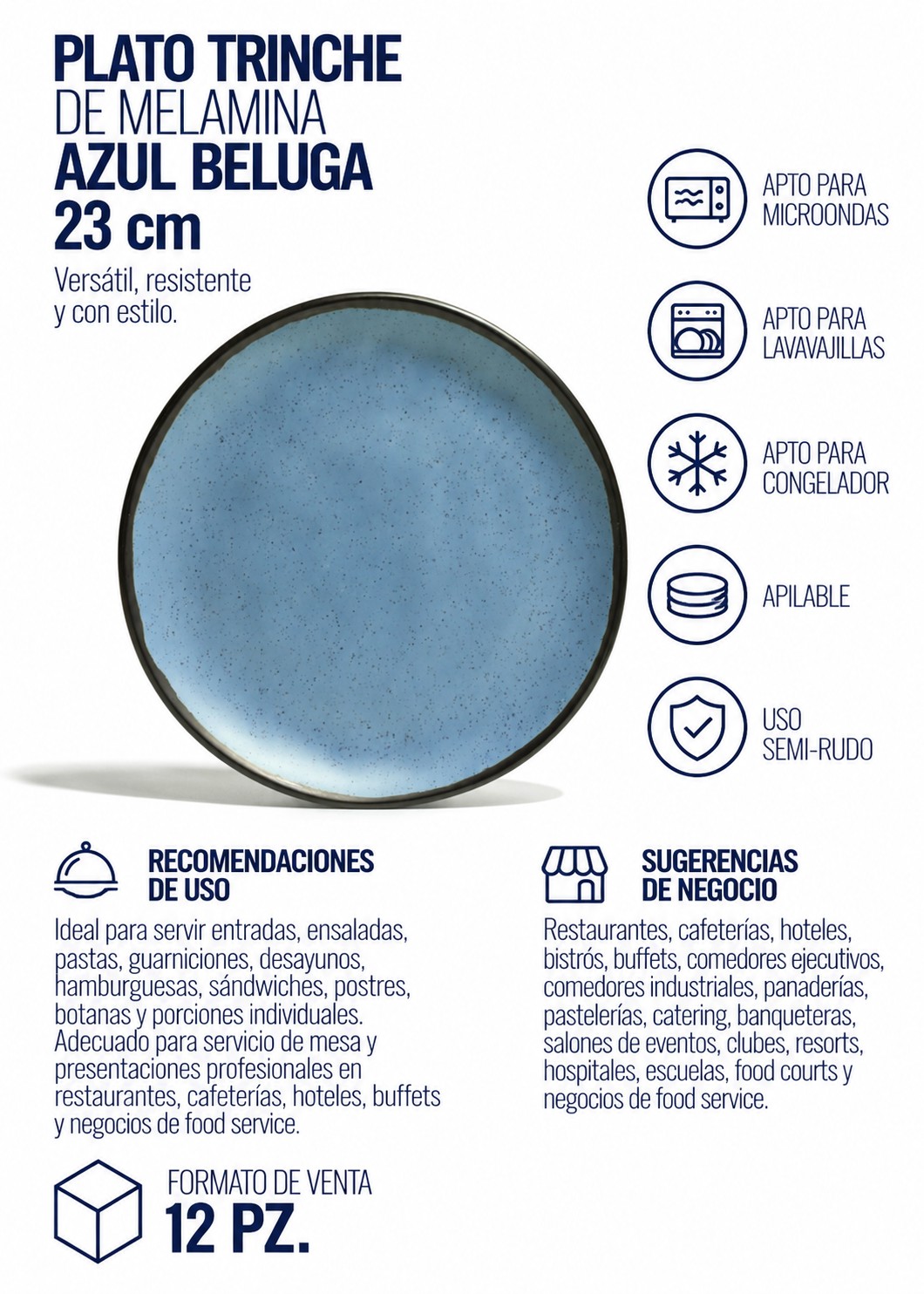 Plato trinche de melamina azul Beluga Ø 23 cm