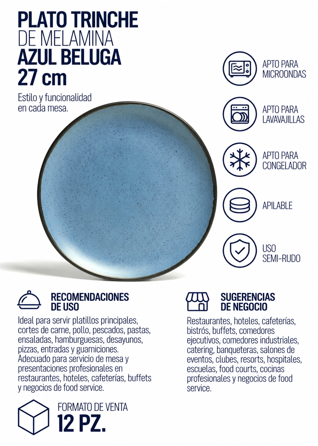 Plato trinche de melamina azul Beluga Ø 27 cm