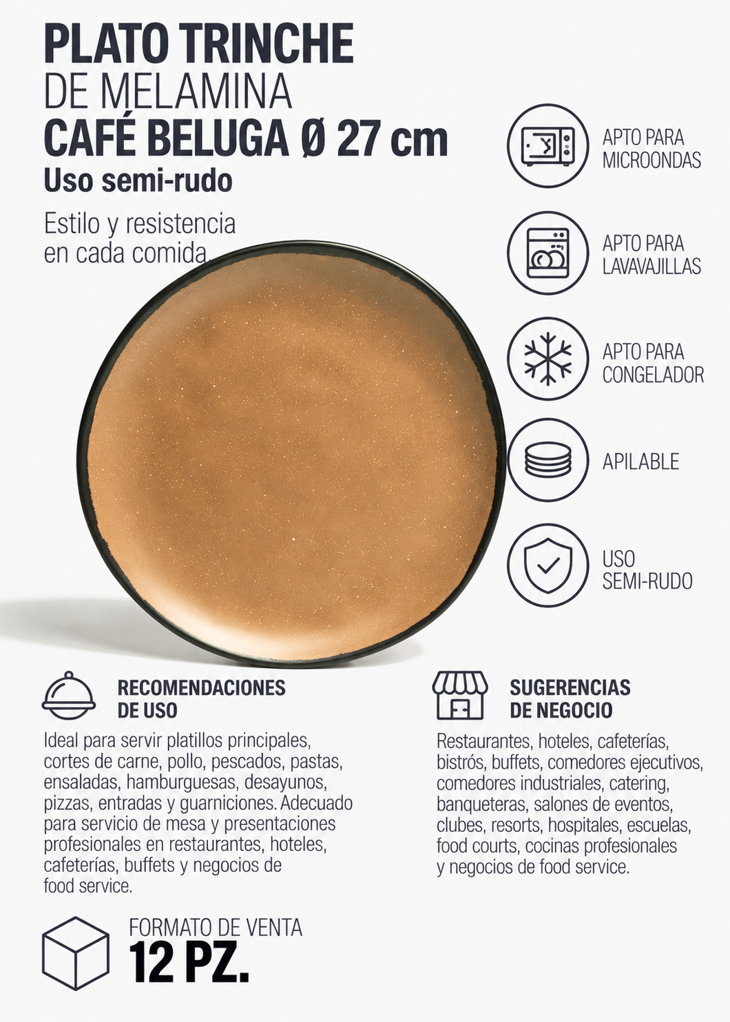 Plato trinche de melamina café Beluga Ø 27 cm
