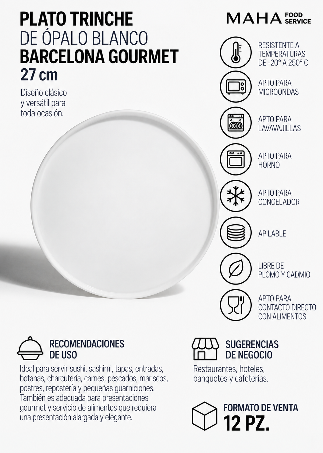 Plato trinche de ópalo blanco Barcelona Gourmet Ø 27 cm
