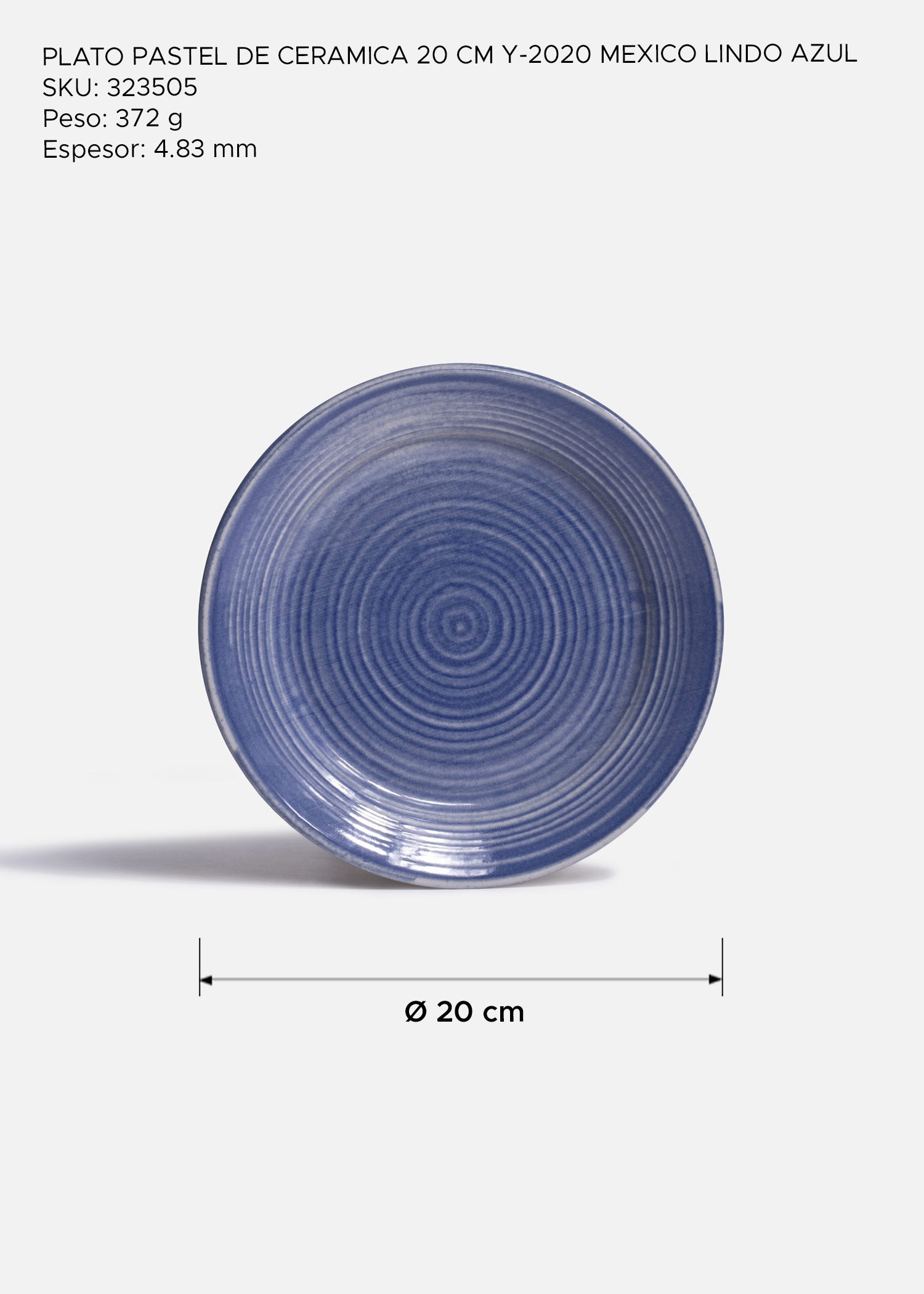 Plato de postre azul México Lindo con círculos concéntricos