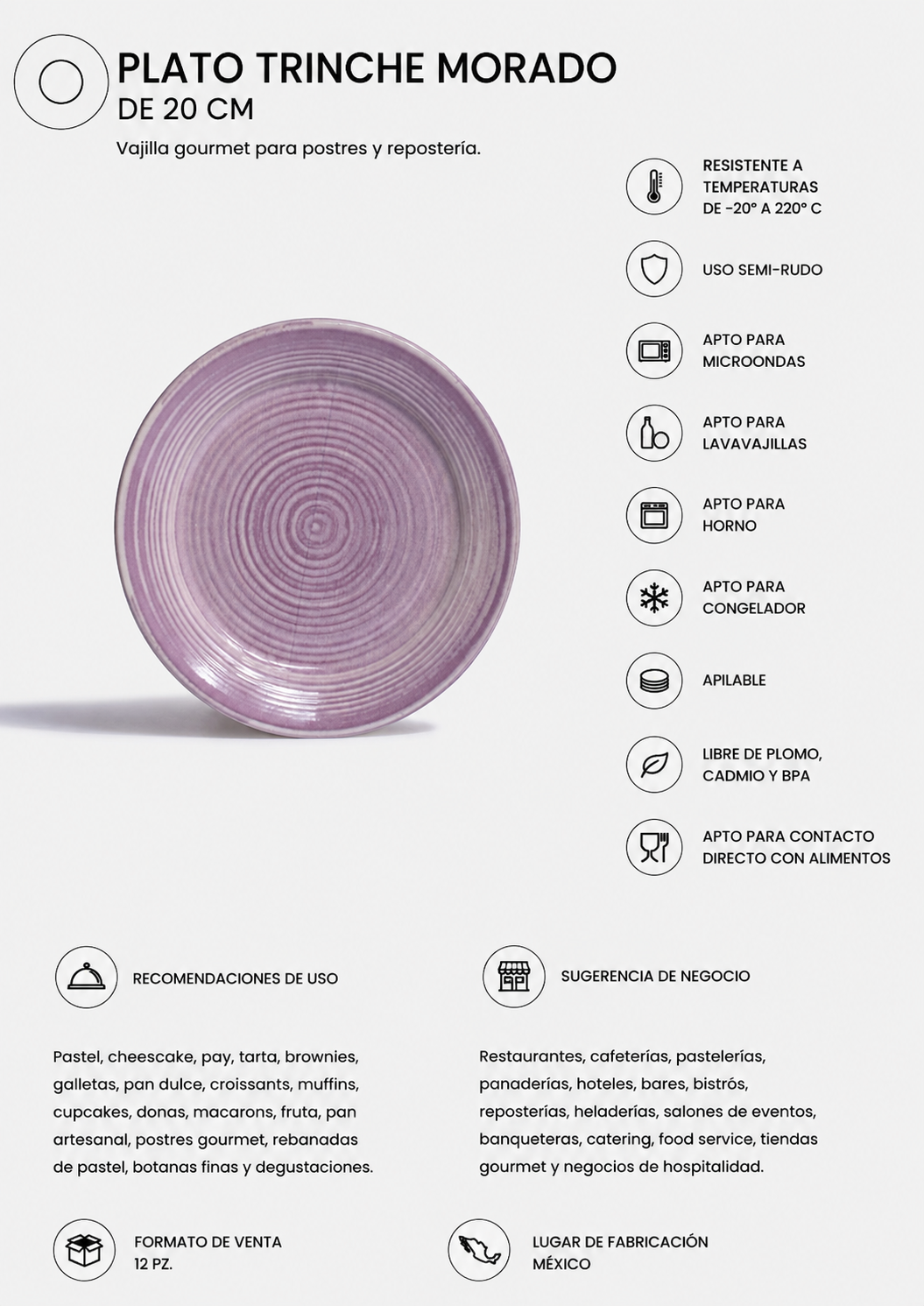 Plato trinche pastel de cerámica morado México Lindo Ø 20 cm