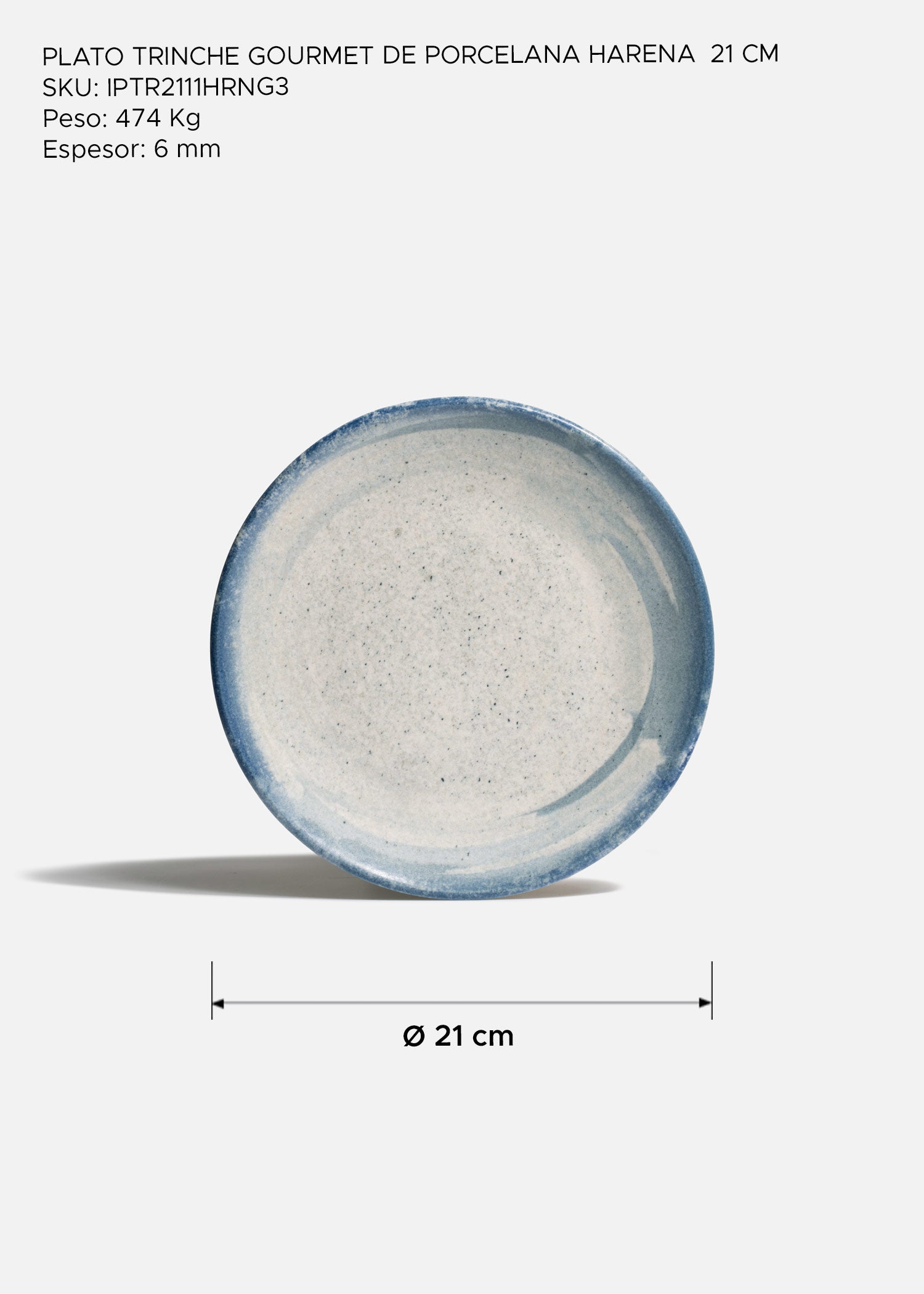 Plato Harena de porcelana premium con acabado azul moteado