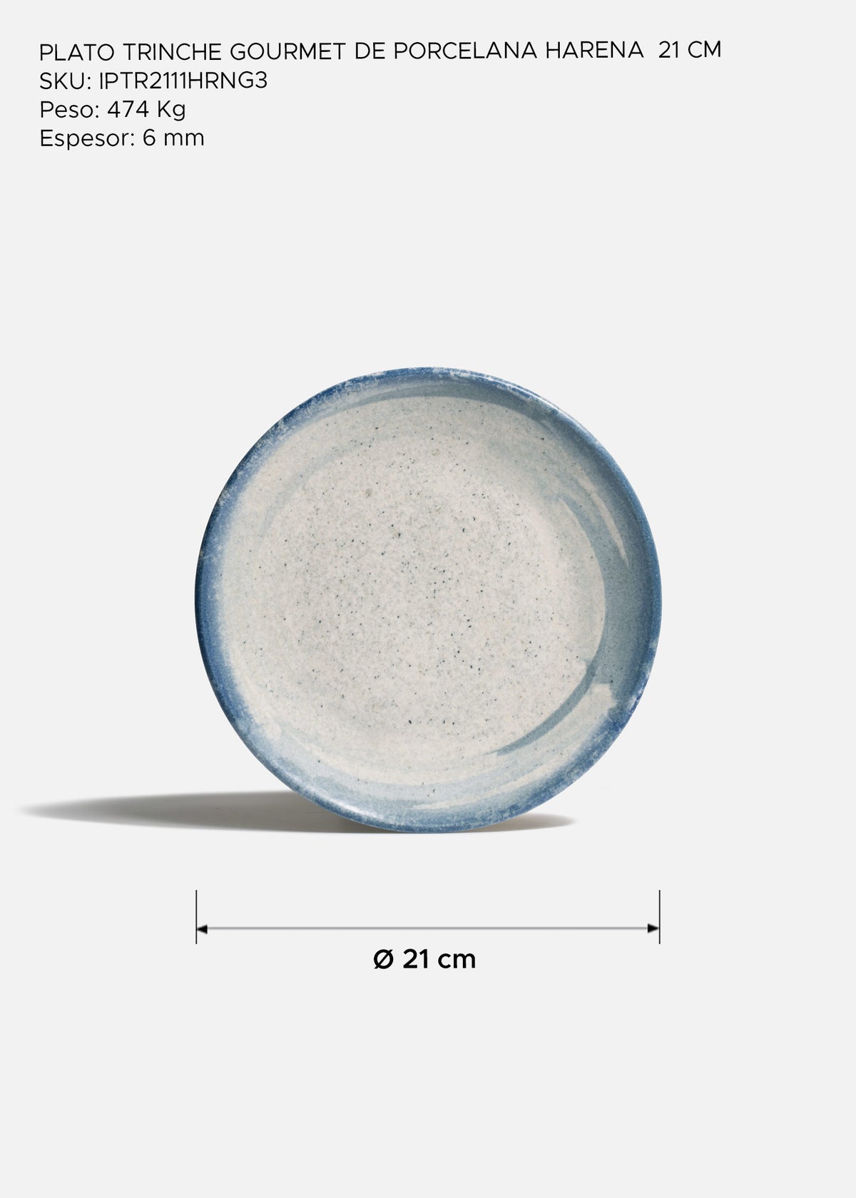 Plato Harena de porcelana premium con acabado azul moteado