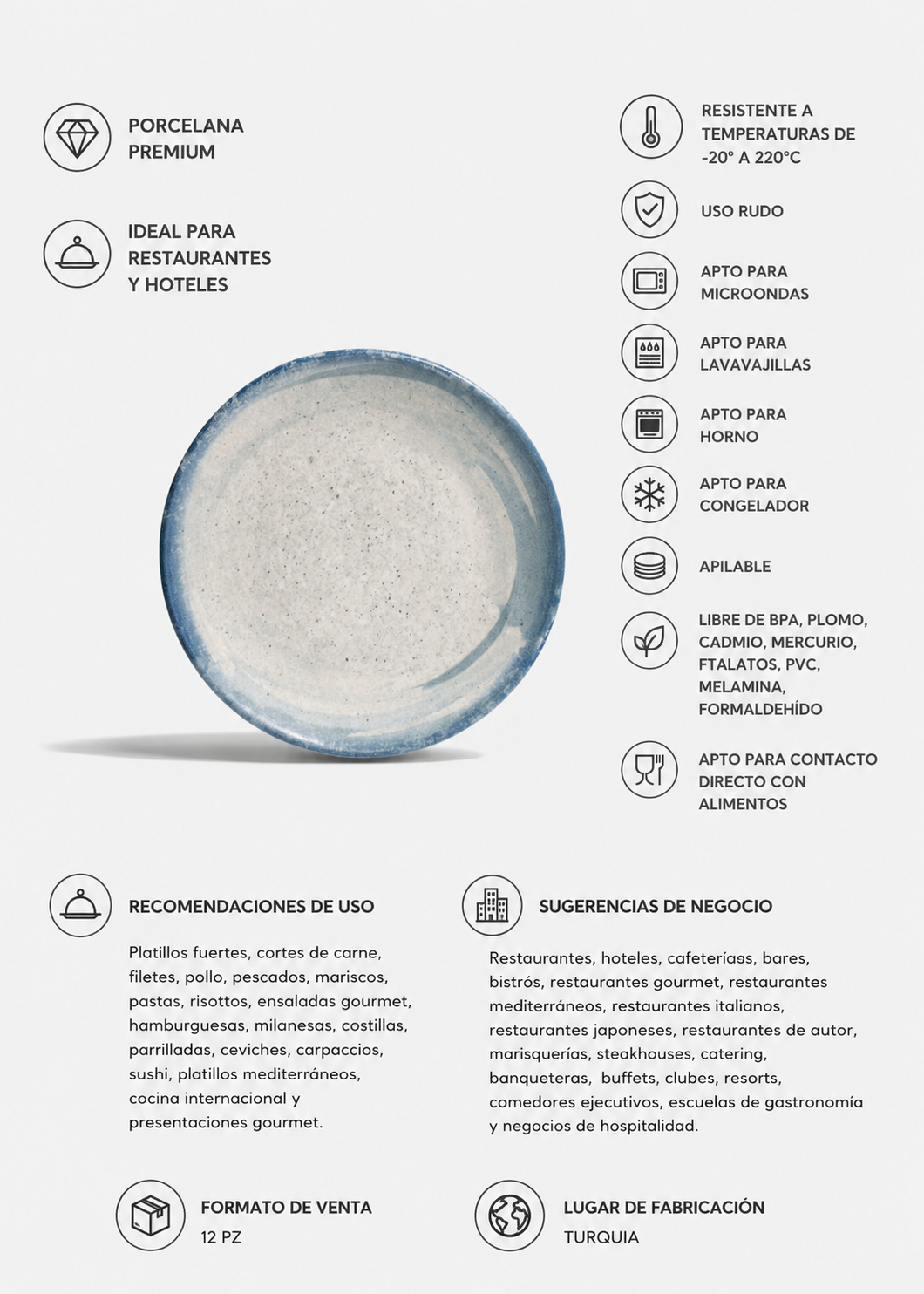Plato trinche Harena apilable de uso rudo