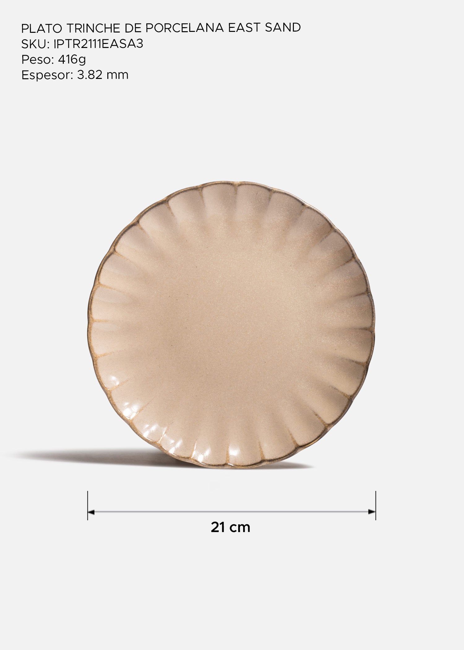 Plato trinche de porcelana beige East Sand 21 cm