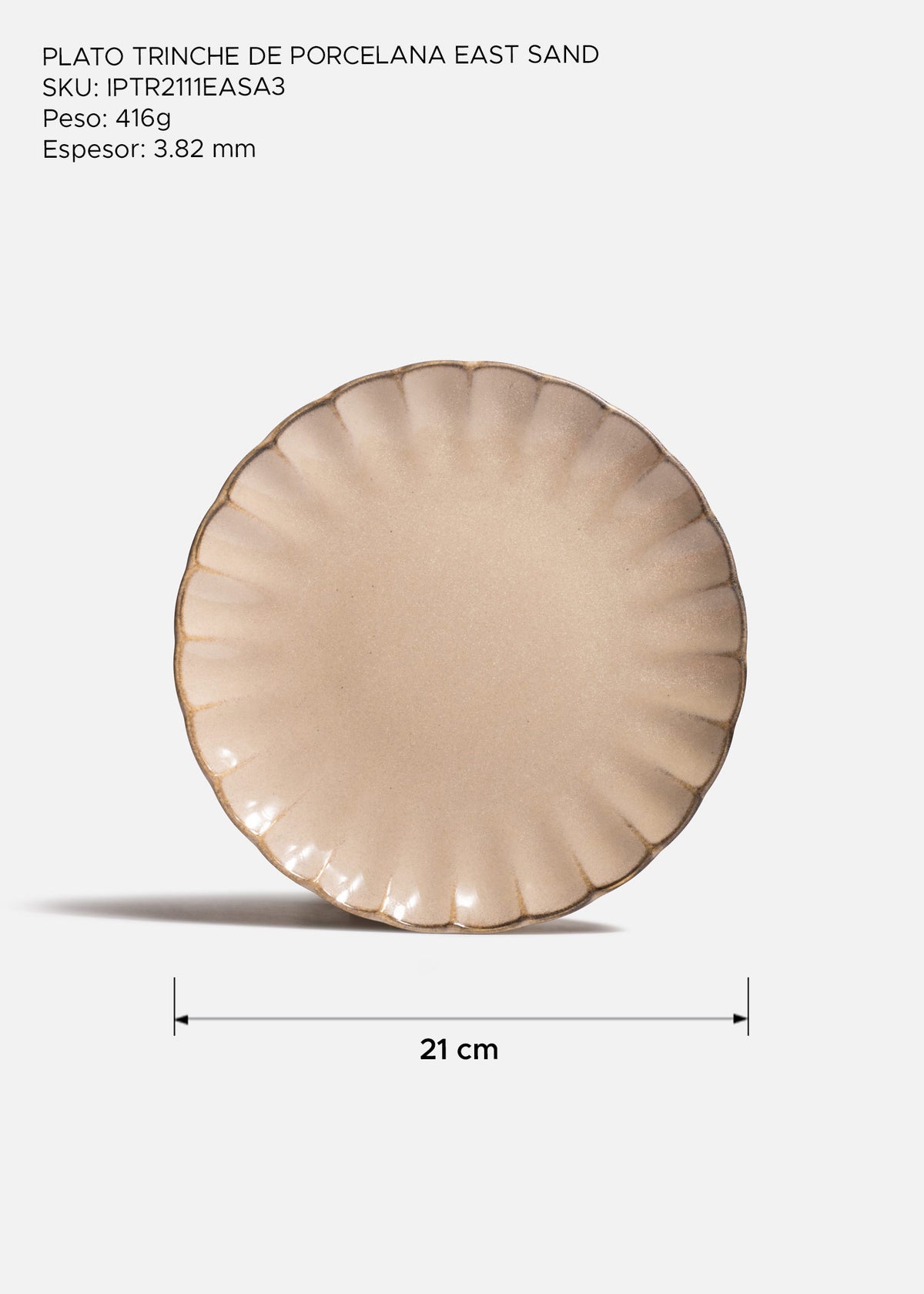Plato trinche de porcelana beige East Sand 21 cm