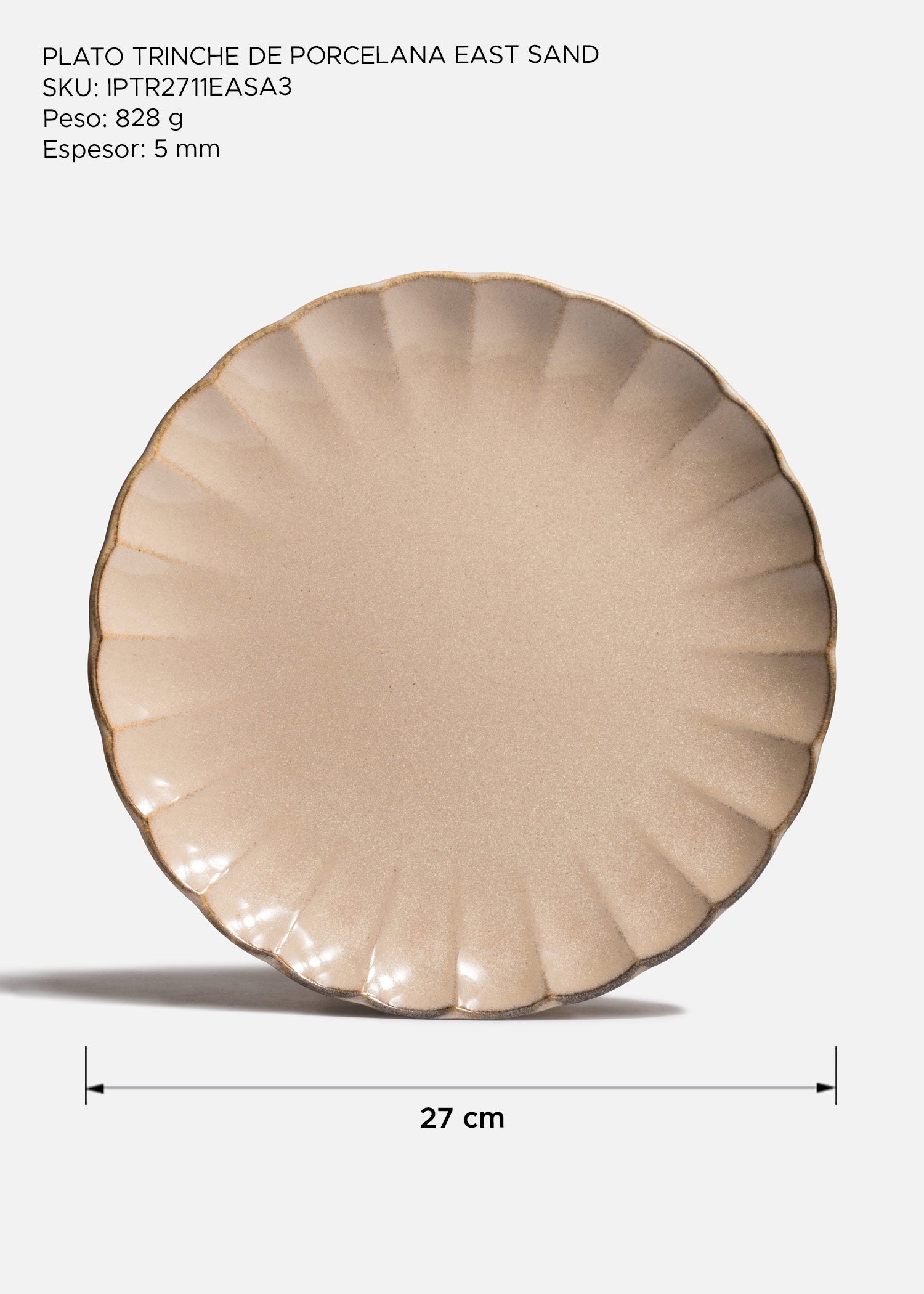 Plato trinche de porcelana beige East Sand 27 cm