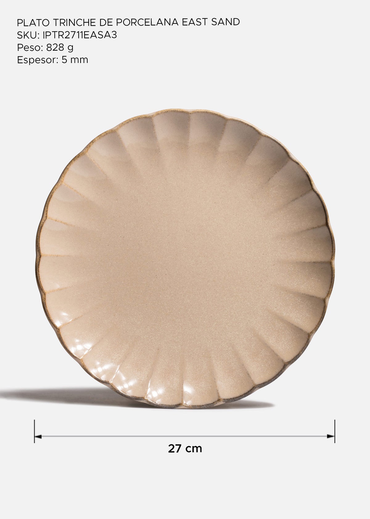 Plato trinche de porcelana beige East Sand 27 cm