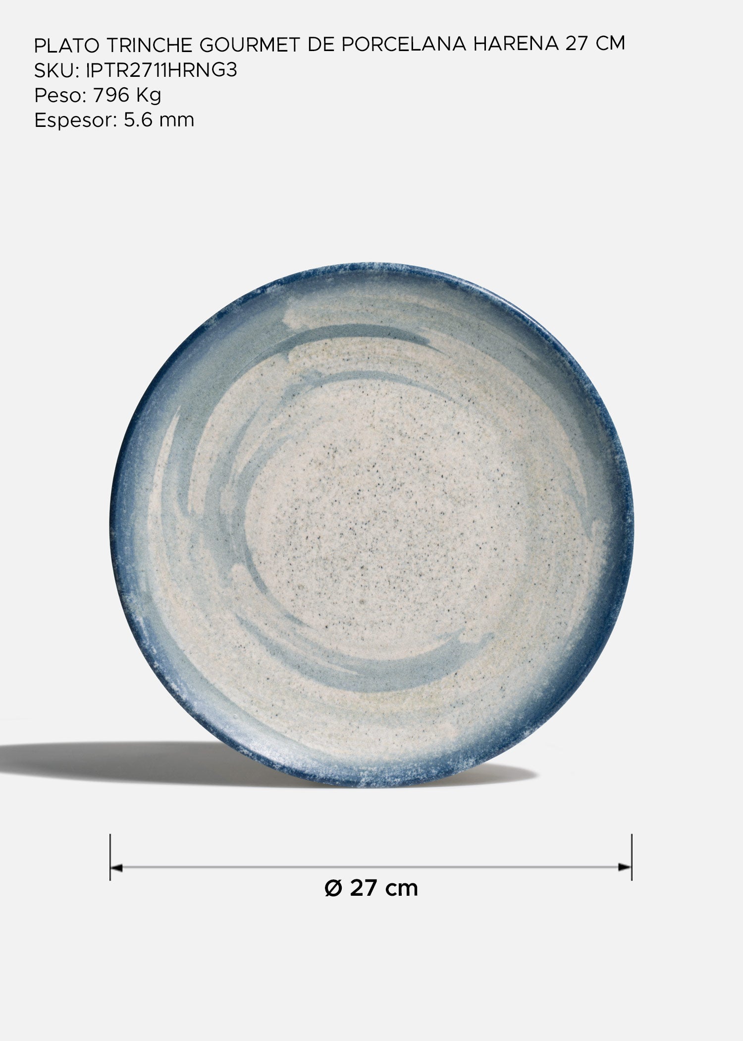 Plato trinche de porcelana blanco y azul Harena Ø 27 cm