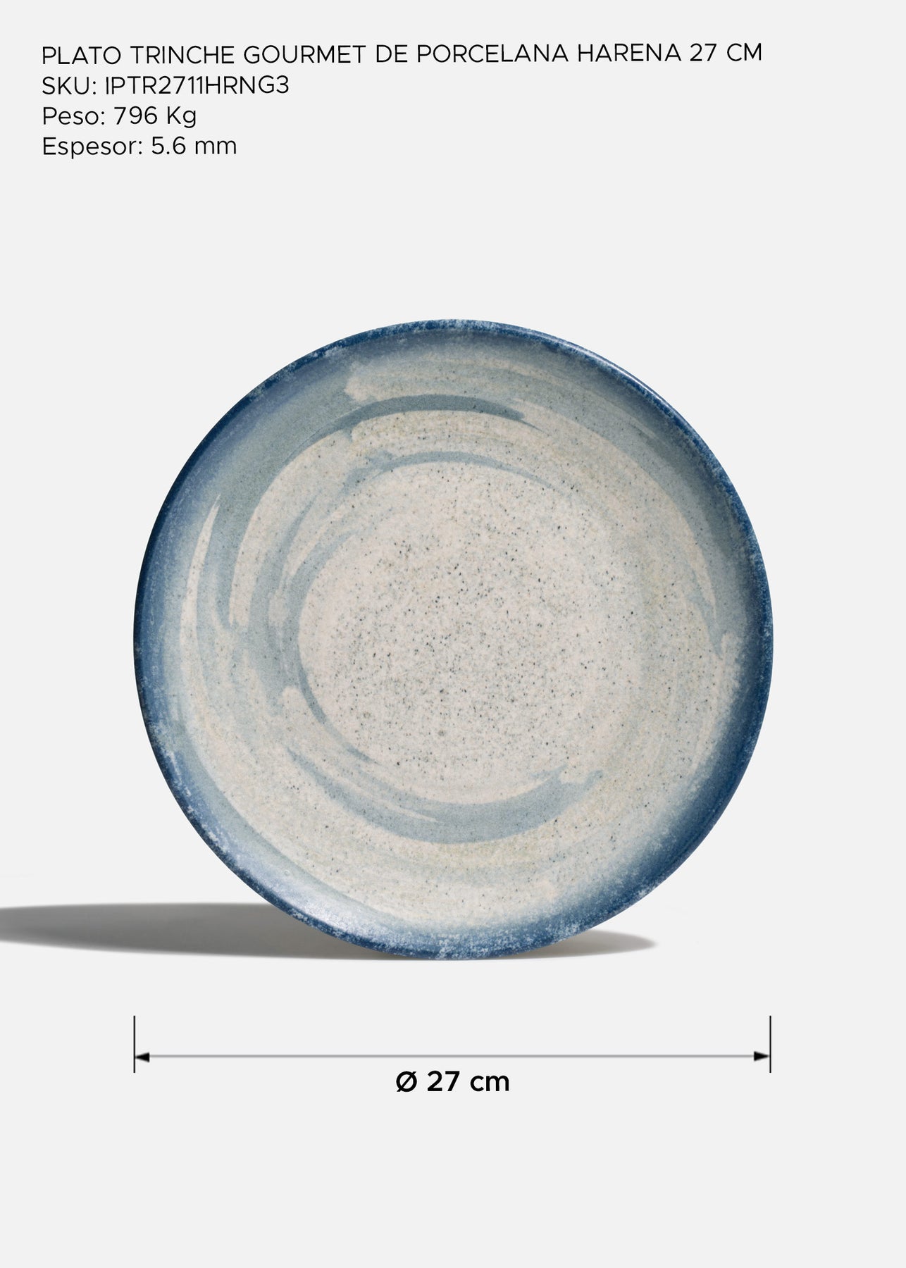 Plato trinche de porcelana blanco y azul Harena Ø 27 cm
