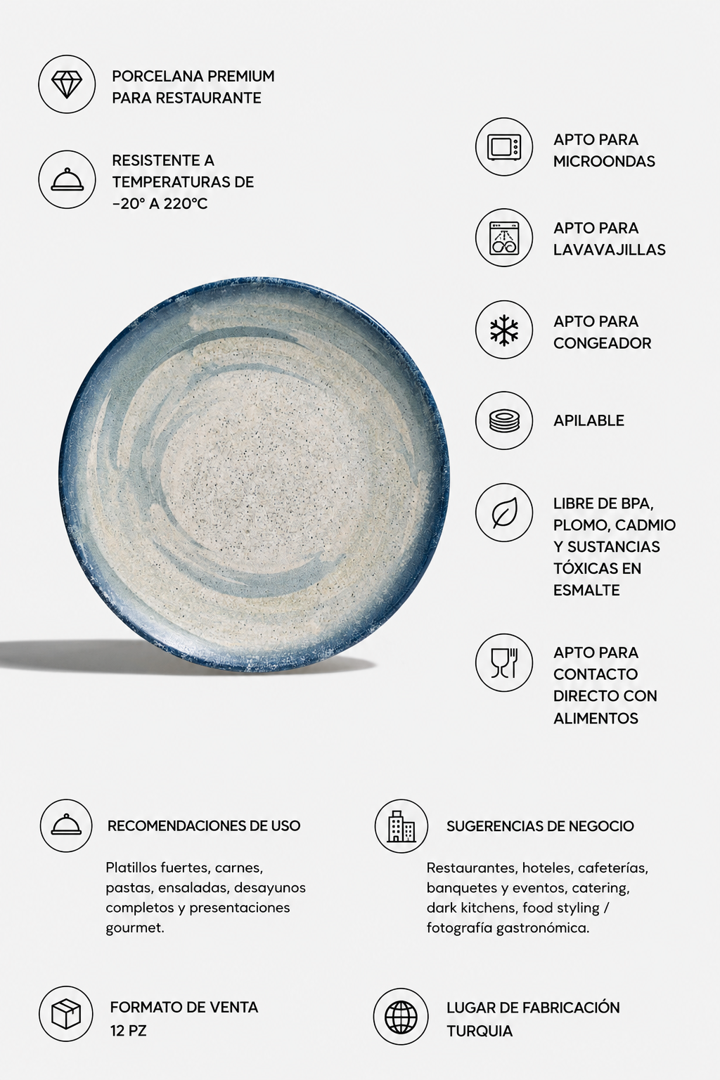 Plato trinche Harena apilable para restaurante