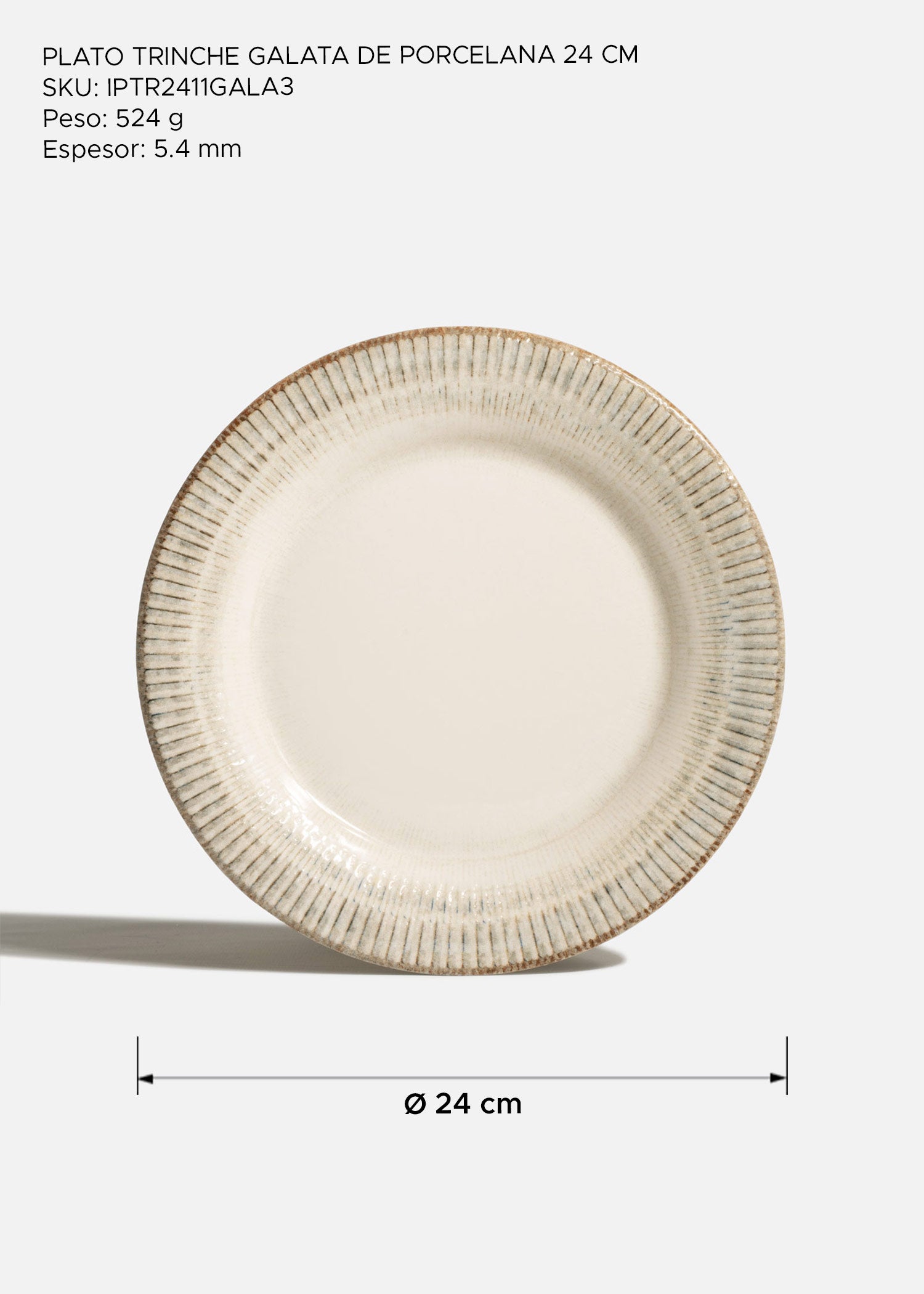 Plato trinche de porcelana vitrificada profesional blanco marfil para restaurante Galata de Ø 24 cm