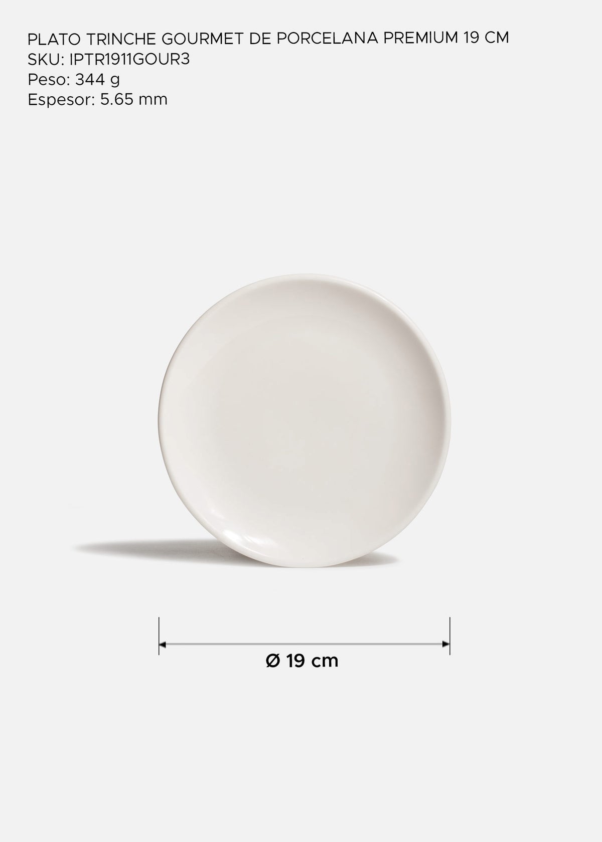 Plato trinche de porcelana vitrificada premium blanco muy resistente Gourmet Ø 19 cm