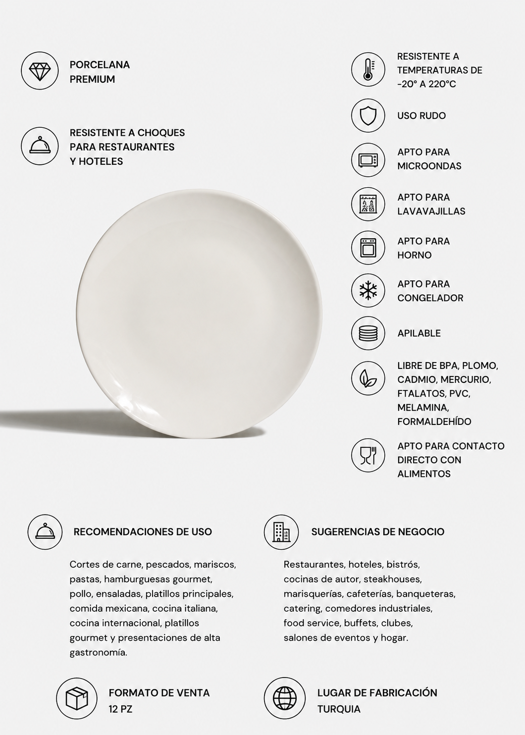 Plato trinche Gourmet apilable y resistente a choques