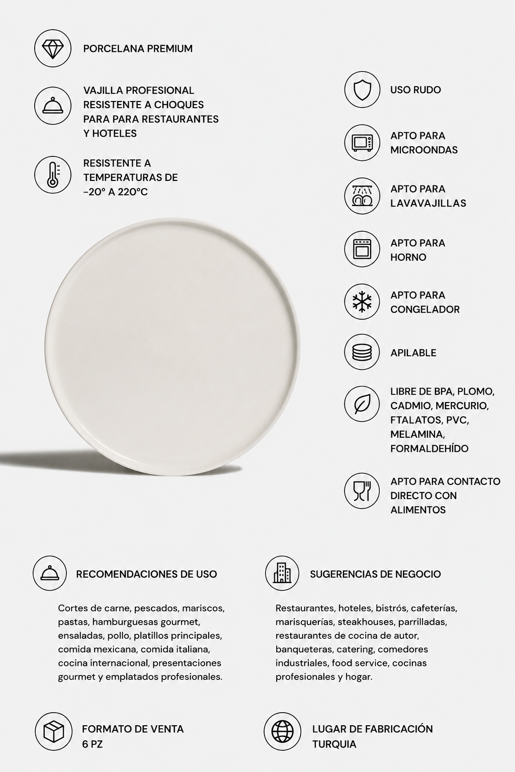 Detalle del borde estrecho del plato de porcelana Hygge