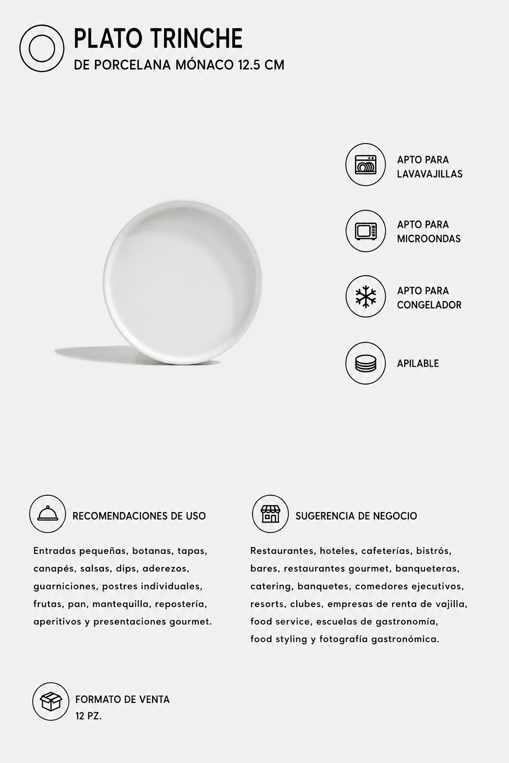 Plato trinche de porcelana blanco Mónaco Ø 12.5 cm