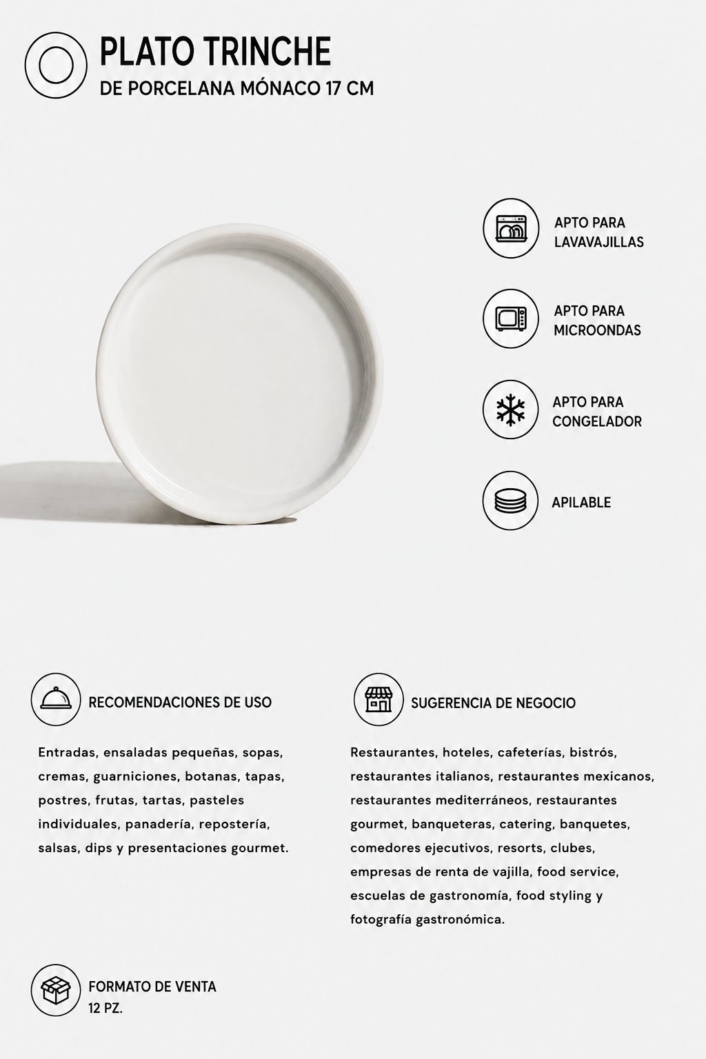 Plato trinche de porcelana blanco Mónaco Ø 17 cm
