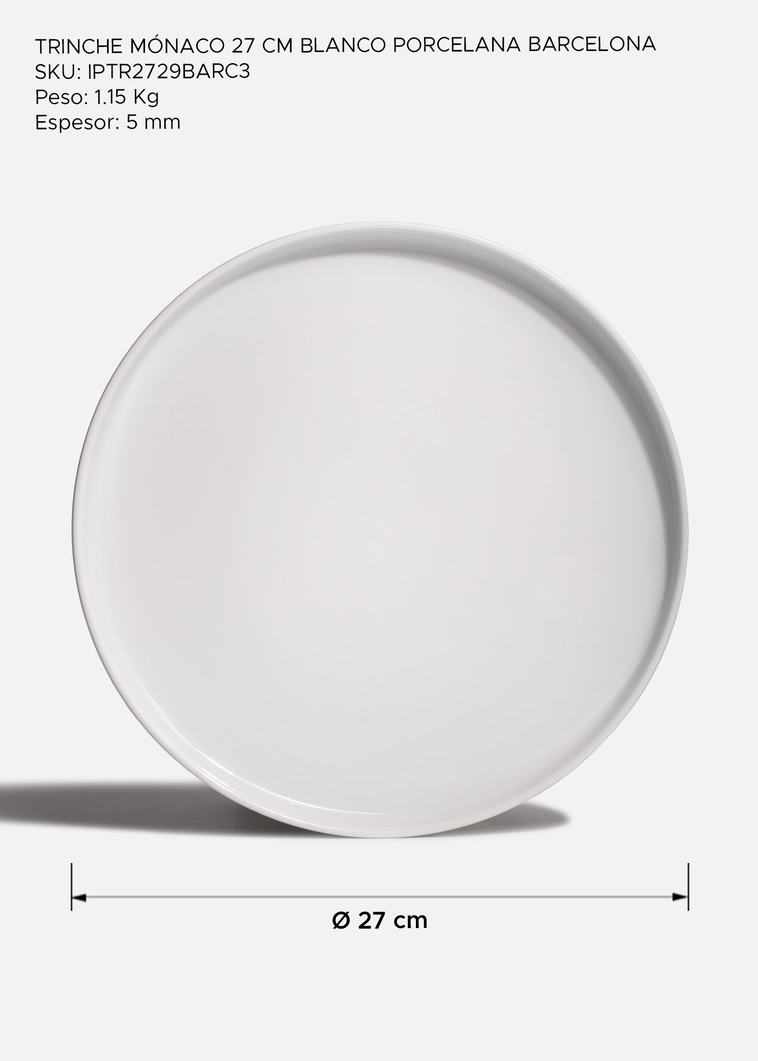 Plato trinche de porcelana blanco Mónaco Ø 27 cm