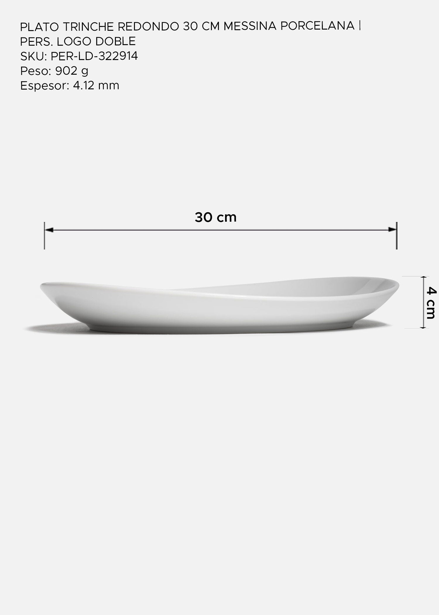 Plato trinche de porcelana blanco redondo personalizado logo doble Messina 30 cm