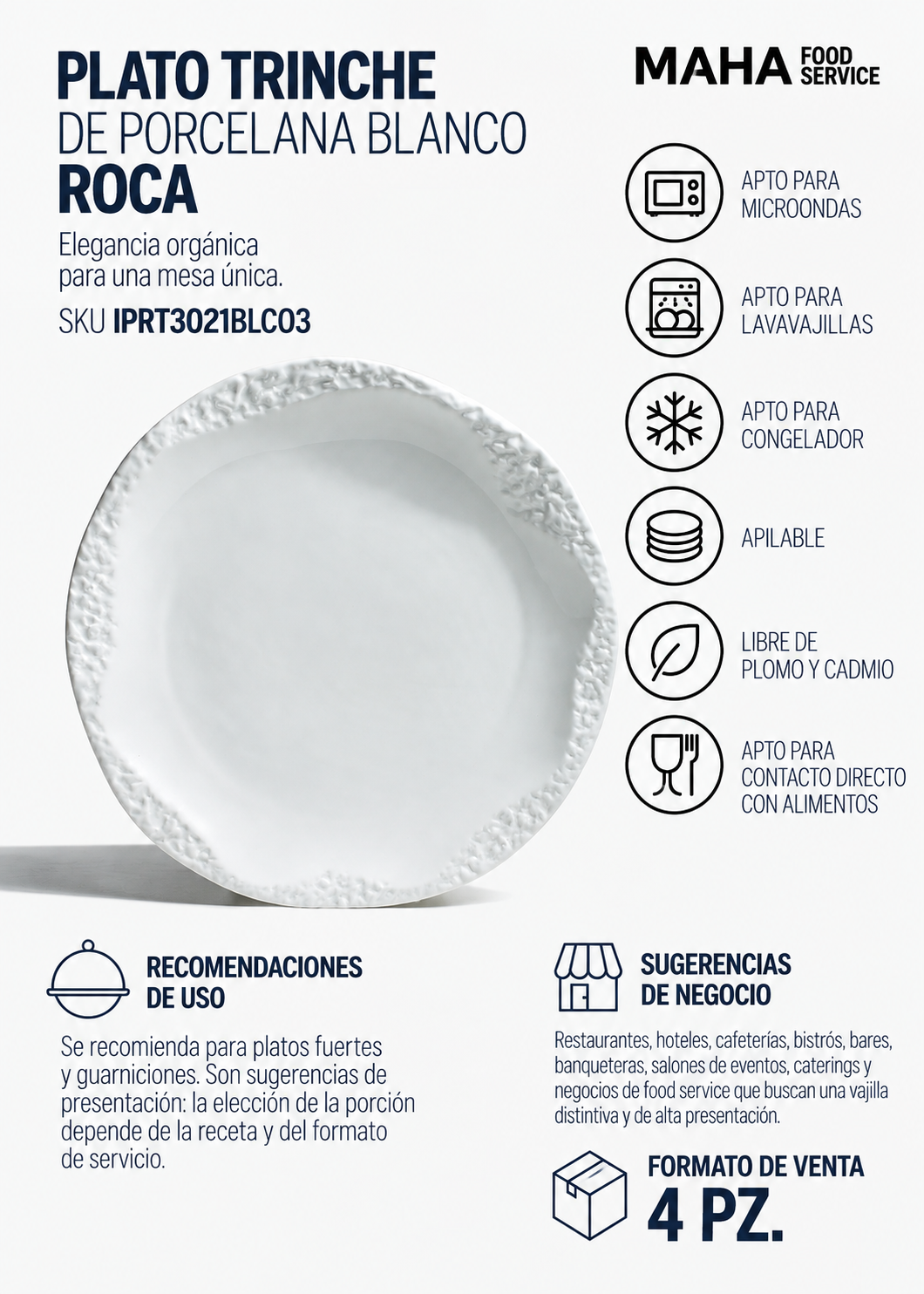 Plato trinche de porcelana blanco Roca Ø 30 cm
