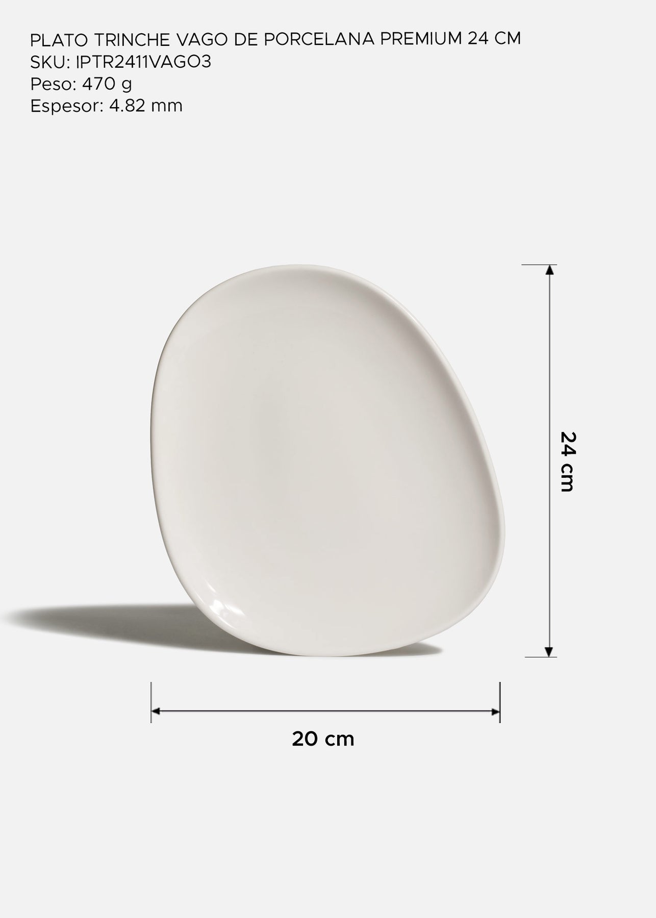 Plato Vago de porcelana premium blanca con forma orgánica
