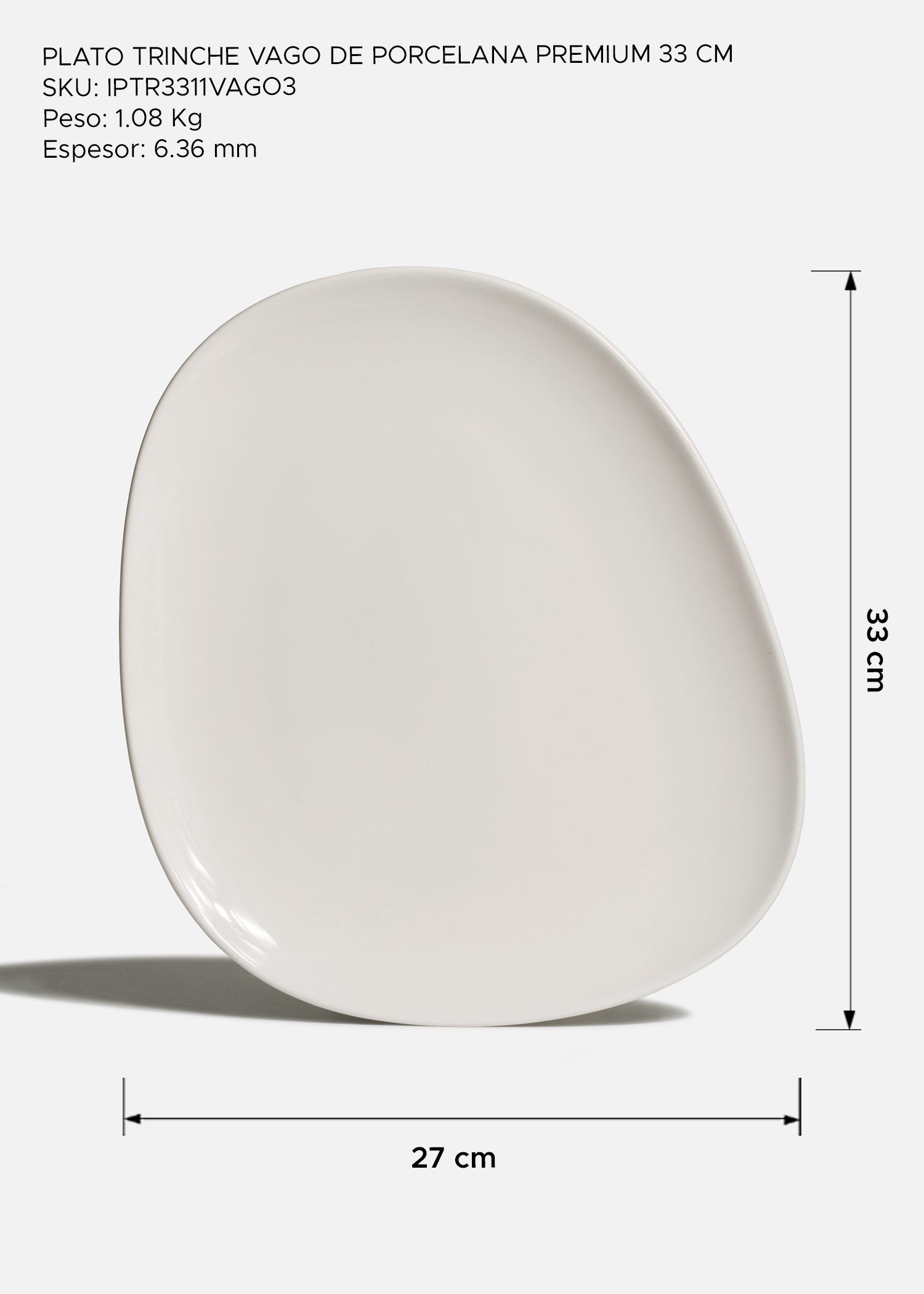 Plato Vago de porcelana premium blanca con forma orgánica